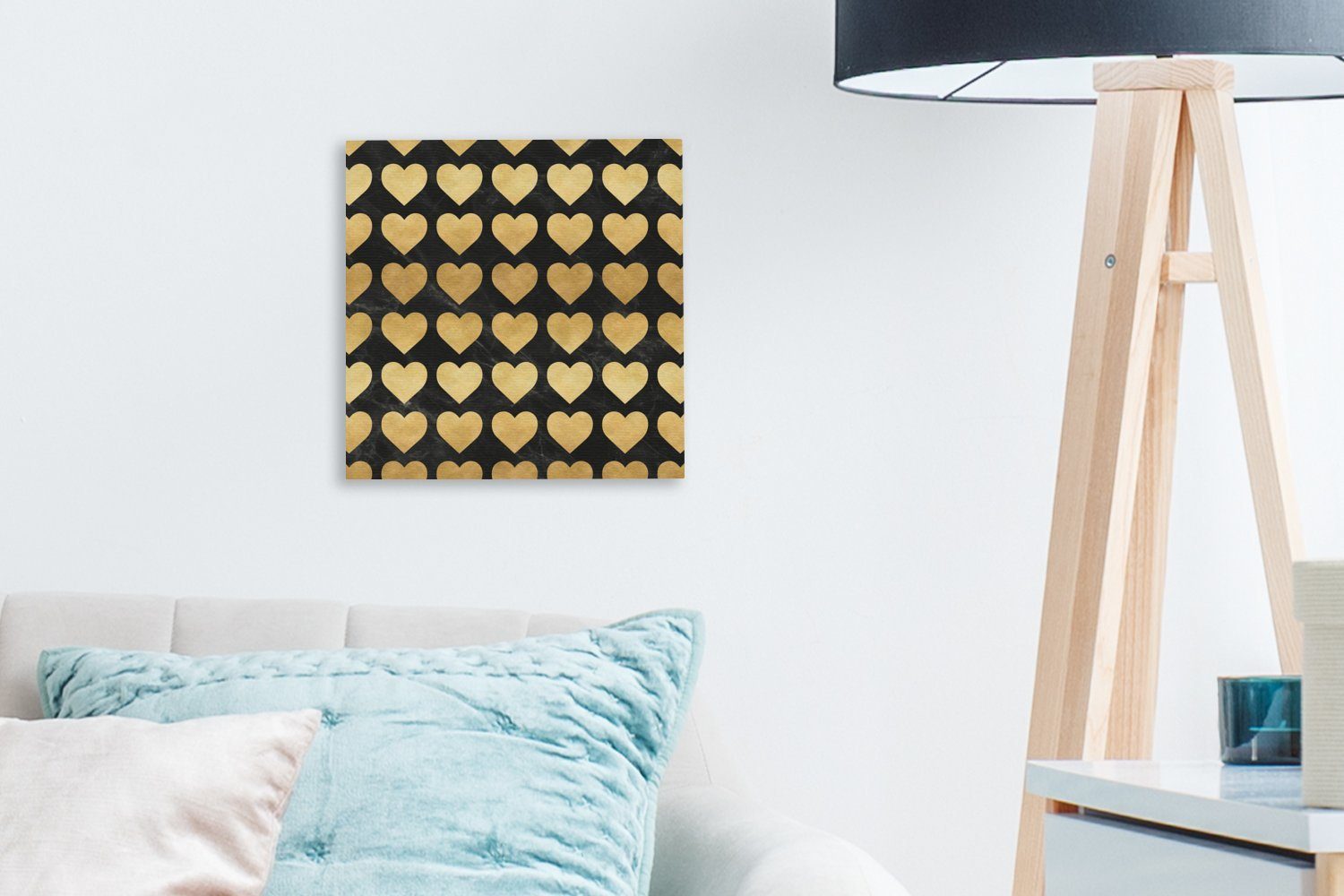 Wohnzimmer Schlafzimmer Herz Leinwandbild Gold - - OneMillionCanvasses® (1 Muster Schwarz, - Leinwand St), für Bilder