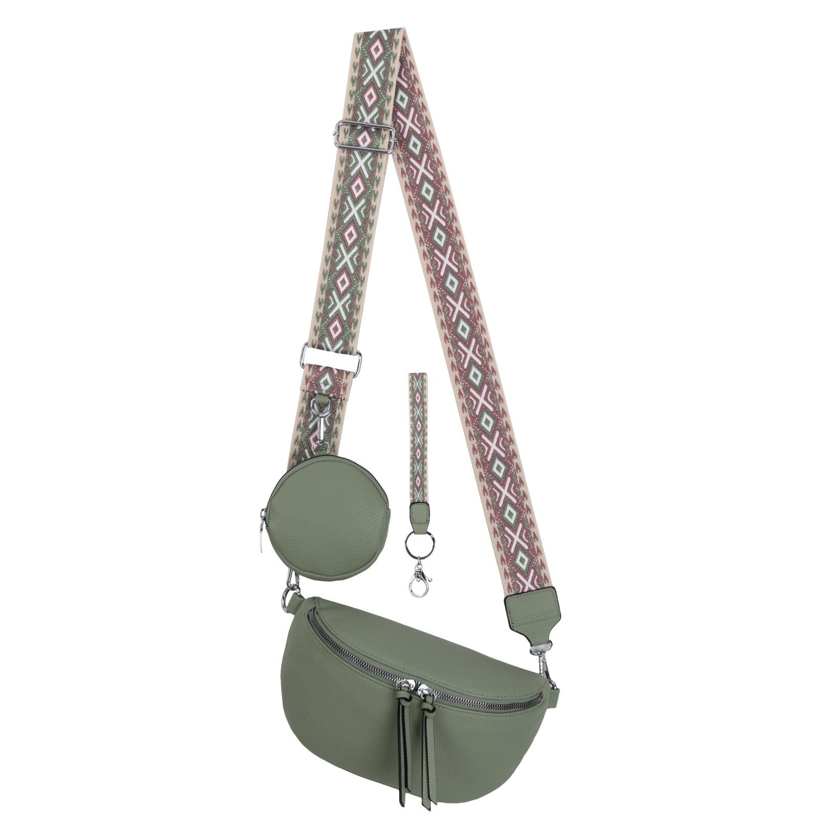 EAAKIE Gürteltasche Bauchtasche Umhängetasche Crossbody-Bag Hüfttasche Kunstleder Italy-D, als Schultertasche, CrossOver, Umhängetasche tragbar D.GREEN