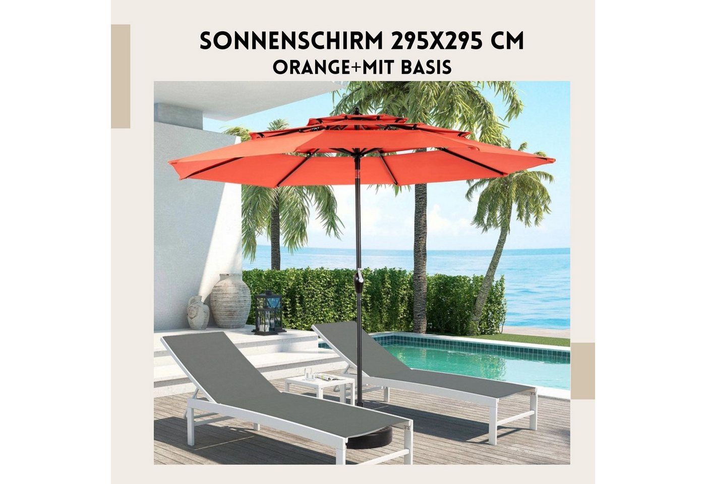 Thumbnail - SeedWave Sonnenschirm 295x295 cm mit wasserdichtem Polyester, 3-lagigem Winterfestem Schirm, 360° Drehung, praktische Ku...