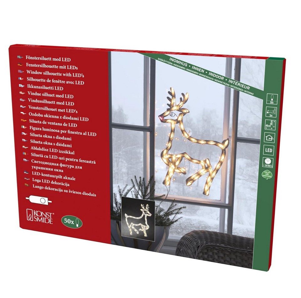 KONSTSMIDE Beleuchtetes Fensterbild KONSTSMIDE 2174-010 LED Fenstersilhouette, Rentier, 50 warm weiße Diod