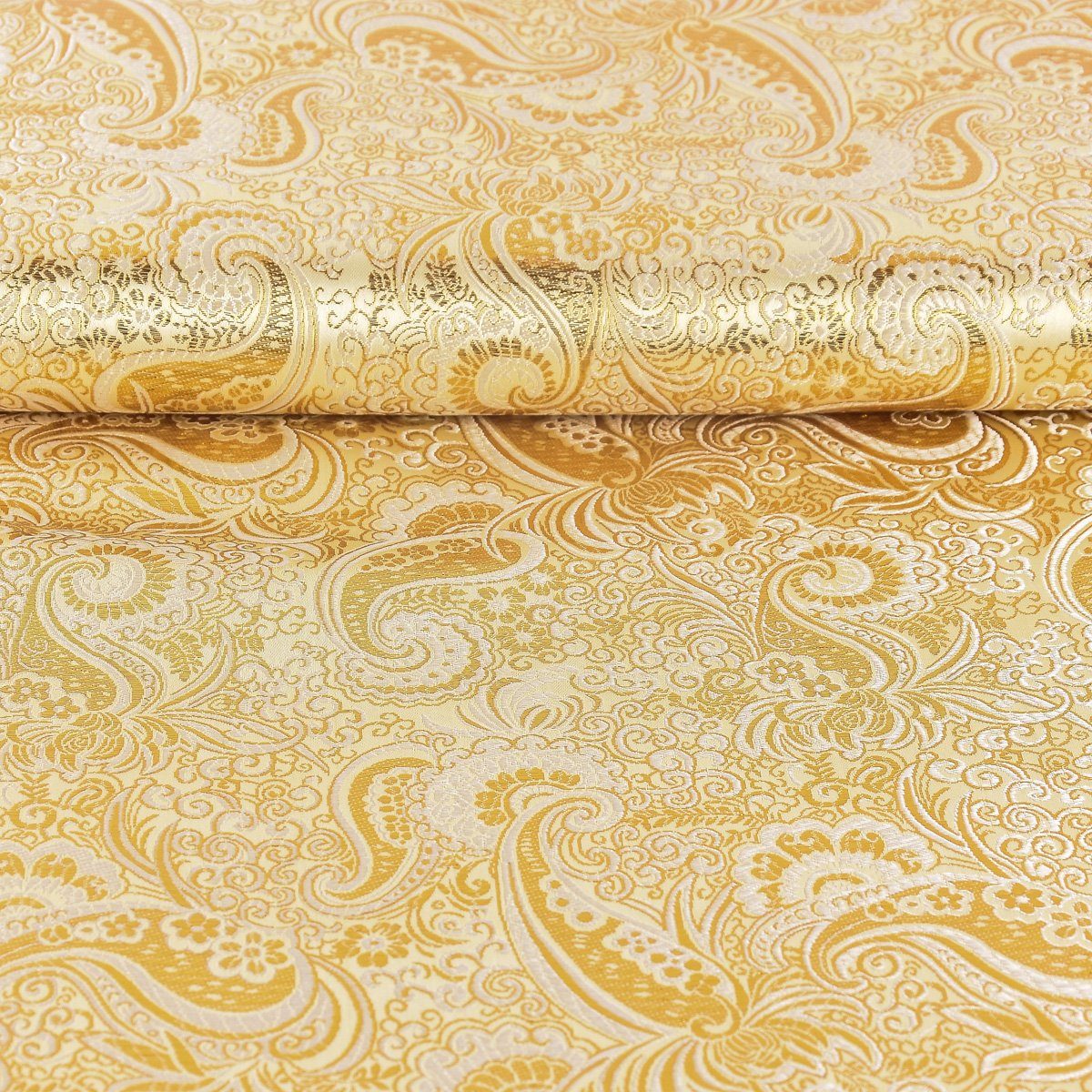 SCHÖNER LEBEN. Stoff Lurex Jacquard Stoff Paisley Ornament goldfarbig silberfarbig, mit Metallic-Effekt