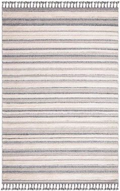 Teppich Valencia 807, Carpet City, rechteckig, Höhe: 20 mm, Boho-Stil, Gestreift, 3D-Effekt, mit Fransen, Sisal