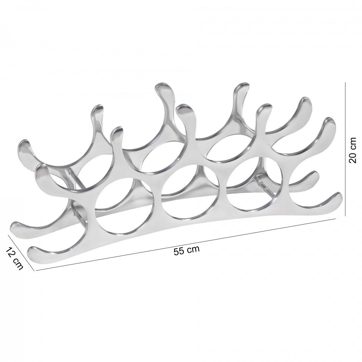 KADIMA DESIGN Weinregal Design Aluminium Weinregal 9 Flaschen in Silber 55x20x12 cm, Halter Schmal Küche Regal, Alu Flaschenständer liegend, Flaschenregal Wein Zubehör Edel modern, Metall Deko Weinflaschen