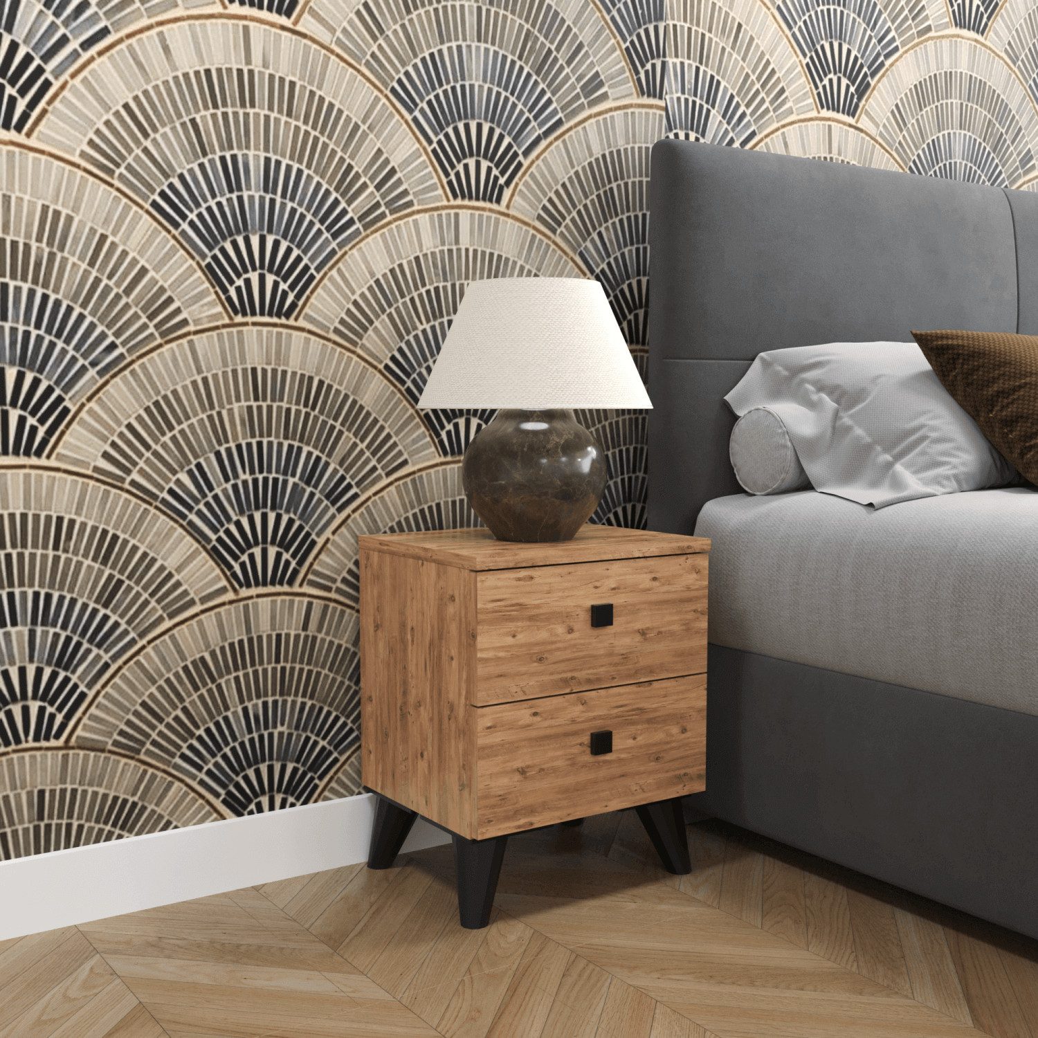 BDR Smart Home Art Kommode Artes Nachttisch mit 2 Schubladen Atlantic Pine Stilvoll & Praktisch