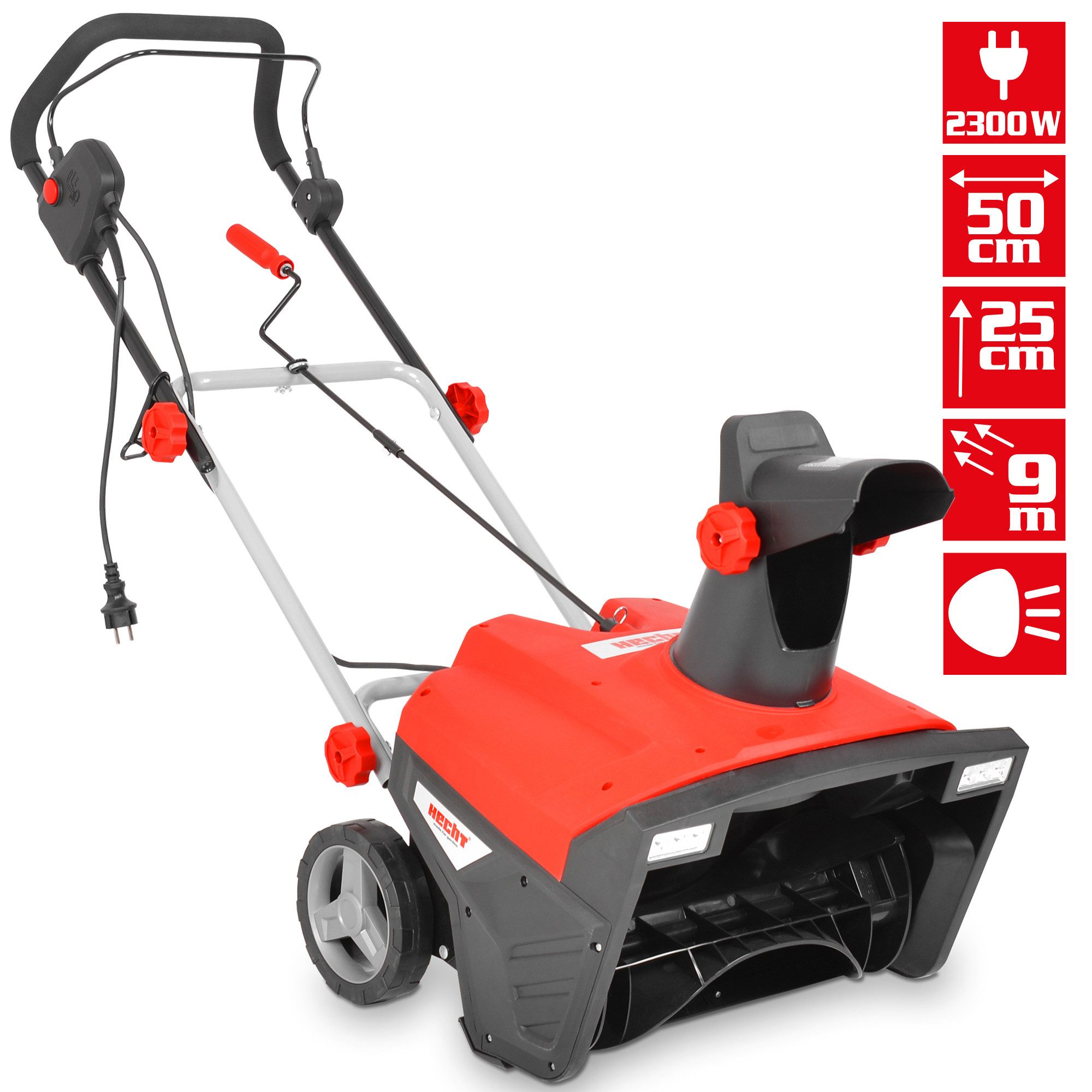 Hecht Elektro-Schneefräse 9235 2300 W einstufig, LED-Beleuchtung, 9 m Wurfweite, 50 cm Arbeitsbreite, Schneeschleuder für Einfahrt, Gehweg & Hof, IP X4
