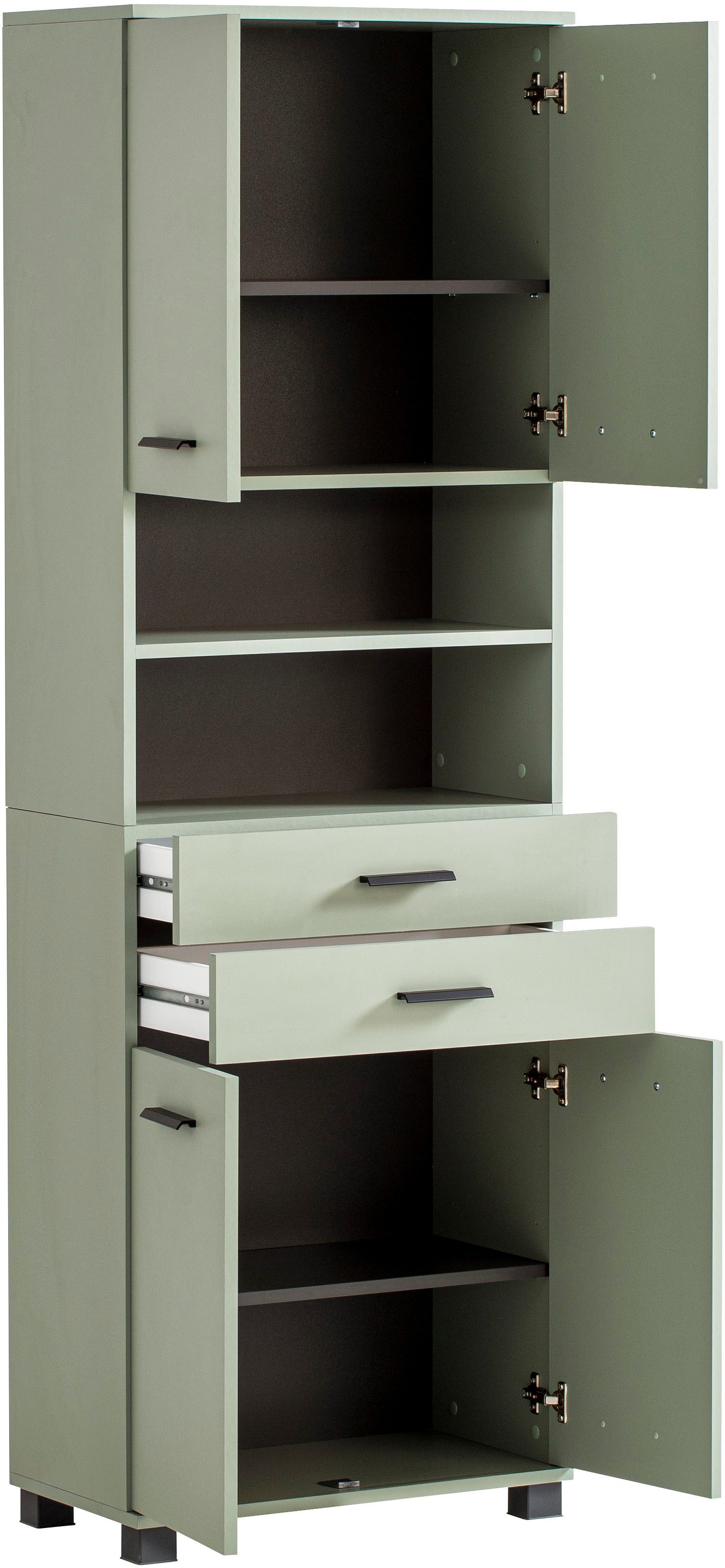 welltime Hochschrank Breite 60 cm, verstellbare Einlegeböden, Metallgriffe