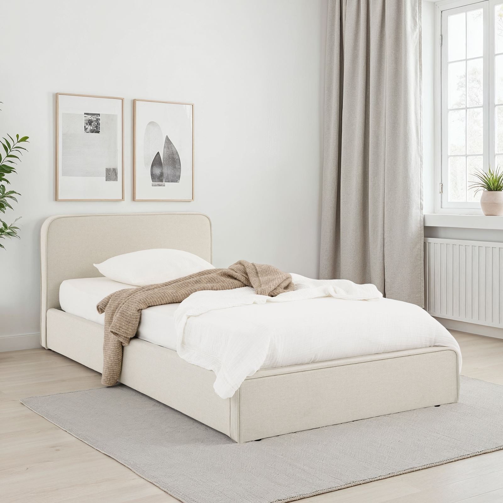 IDIMEX Polsterbett MARINI, Bett 90x200 cm mit Lattenrost Einzelbett mit Kopfteil Stoffbezug creme
