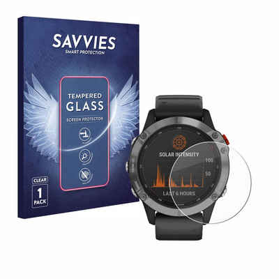Savvies Panzerglas für Garmin Fenix 6 Solar, Displayschutzglas, Schutzglas Echtglas 9H Härte klar Anti-Fingerprint