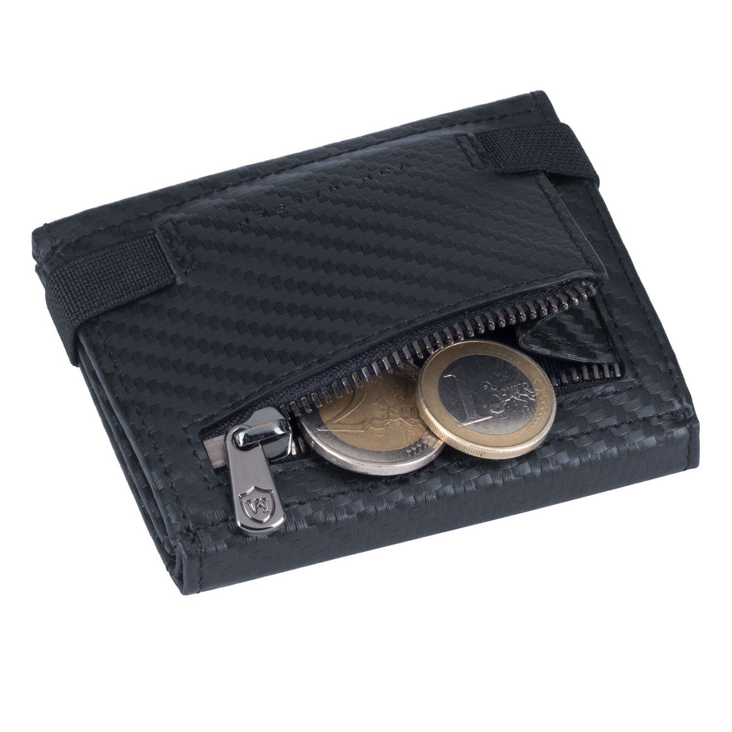 VON HEESEN Geldbörse Whizz Wallet & Portemonnaie Carbon-Schwarz RFID-Schutz Slim Geldbeutel 5 Geschenkbox & Wallet mit Kartenfächer inkl. Mini-Münzfach