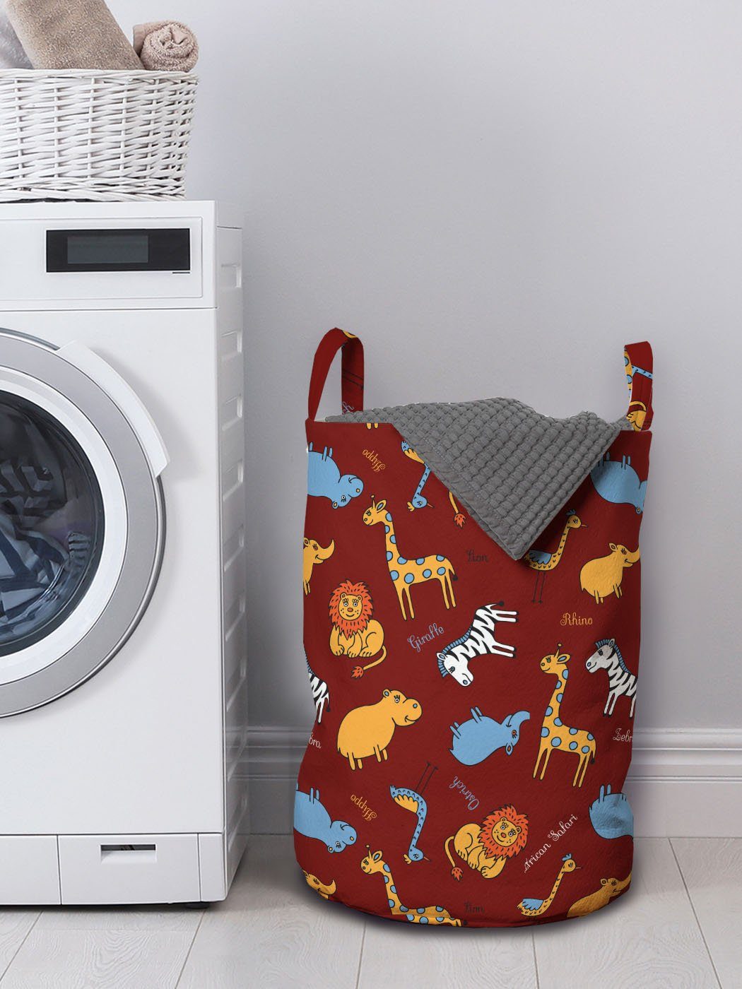 Abakuhaus Wäschesäckchen Wäschekorb mit Griffen Nilpferd Doodle für Tiere Kordelzugverschluss Waschsalons