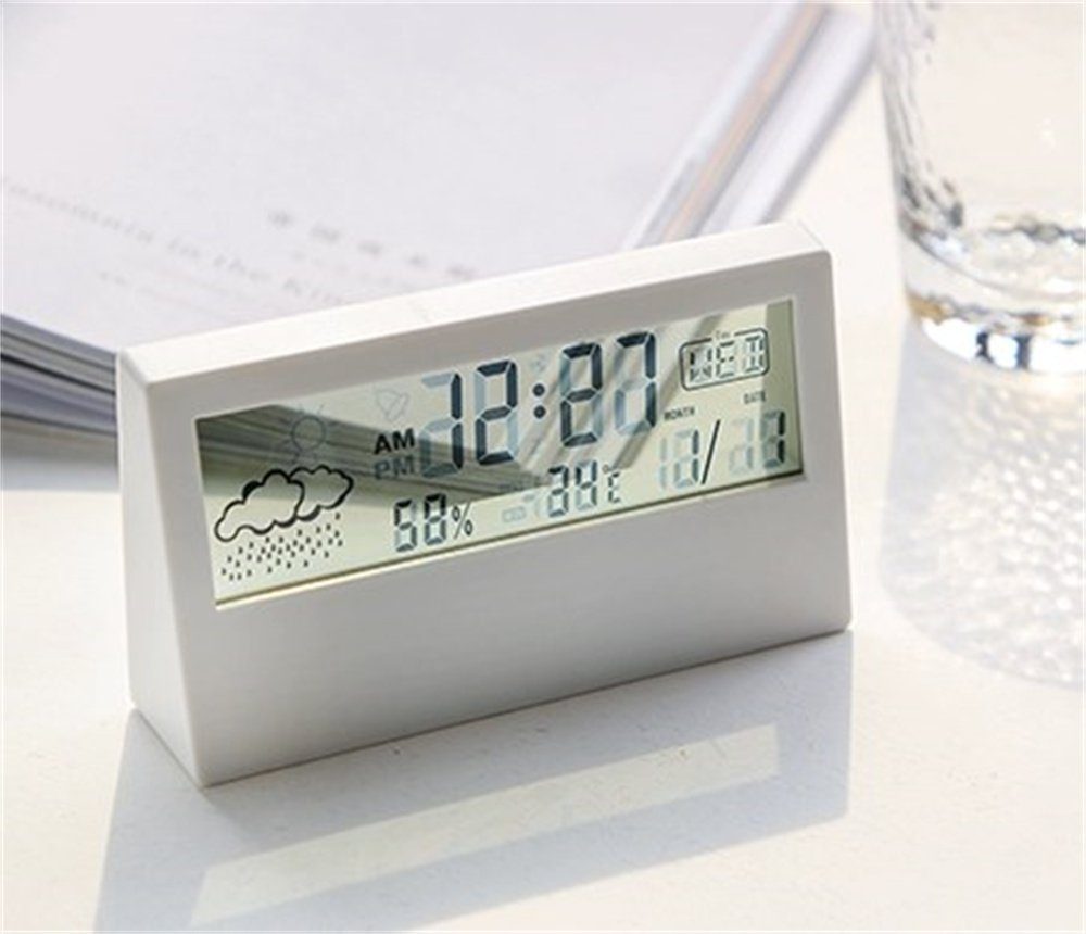 Luftfeuchtigkeitsanzeige und Wecker Wecker, Dekorative geräuschlose Wecker elektronische mit Digitaler Wecker, Temperatur- Uhr transparenter