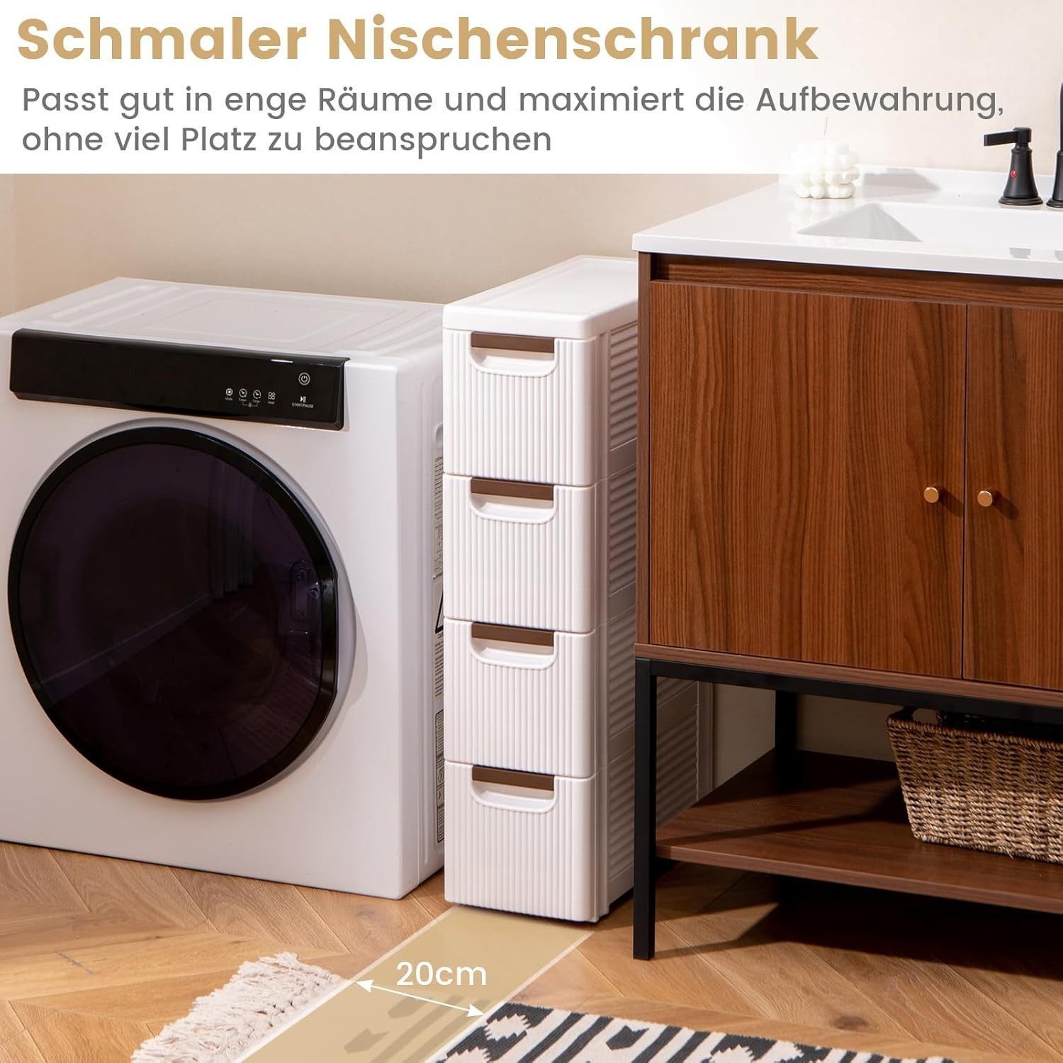 BlingBin Beistellwagen Schmaler Nischenschrank auf Rollen Rollschrank mit 4/5 Schubladen, (1er Set, 1 St., 42 x 19 x 74 cm), Nischenwagen Nischenregal Apotheker – Bild 5 von 5