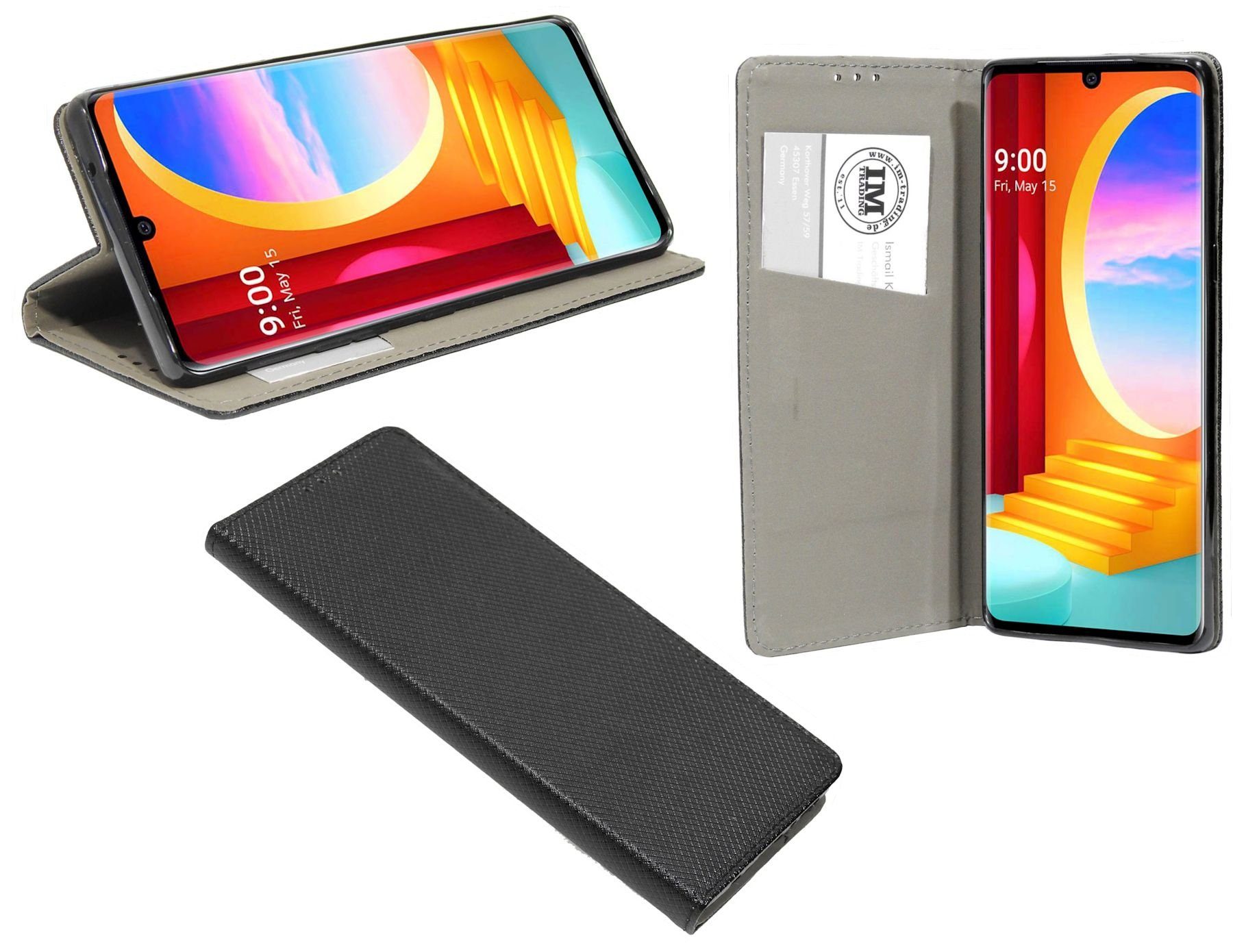 cofi1453 Handyhülle cofi1453® Buch Tasche "Smart" kompatibel mit LG, Kunstleder Schutzhülle Handy Wallet Case Cover mit Kartenfächern, Standfunktion Schwarz