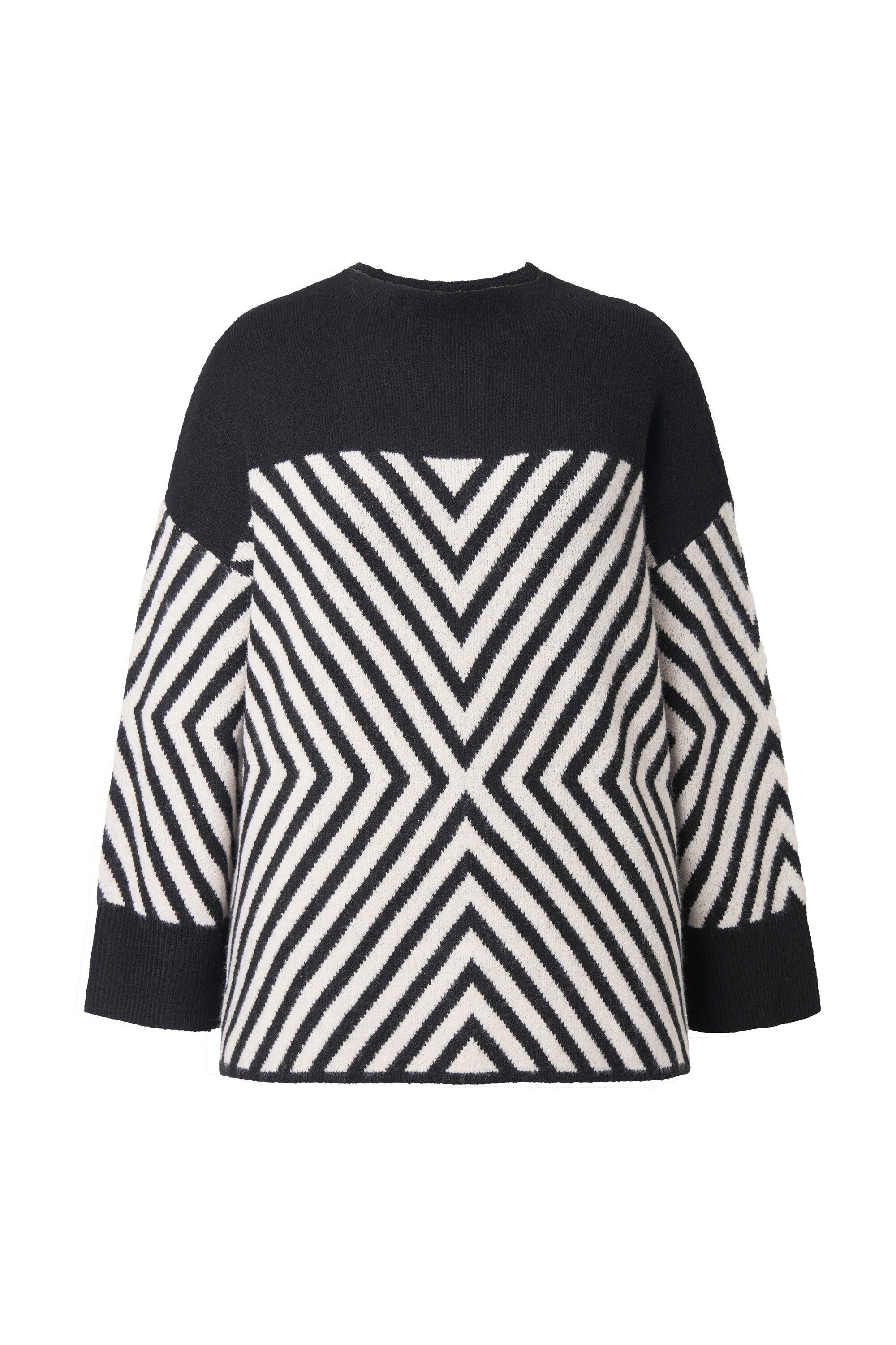 Ulla Popken Strickpullover Pullover grafisches Muster Stehkragen Langarm günstig online kaufen