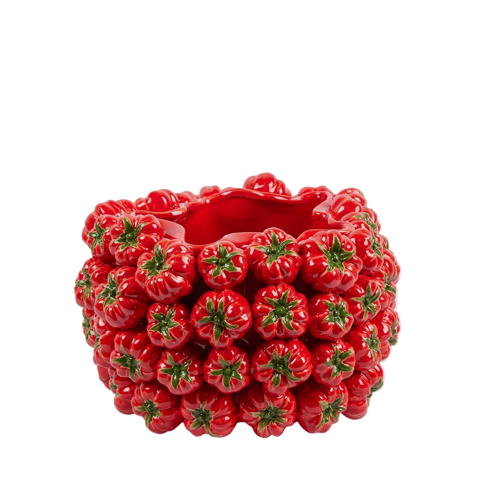 enzo de gasperi Dekovase Designervase neu aus Italien mit roten Tomaten besetzt in 2 Größen (verschiedene Größen können kombiniert werden), glasierte Keramik