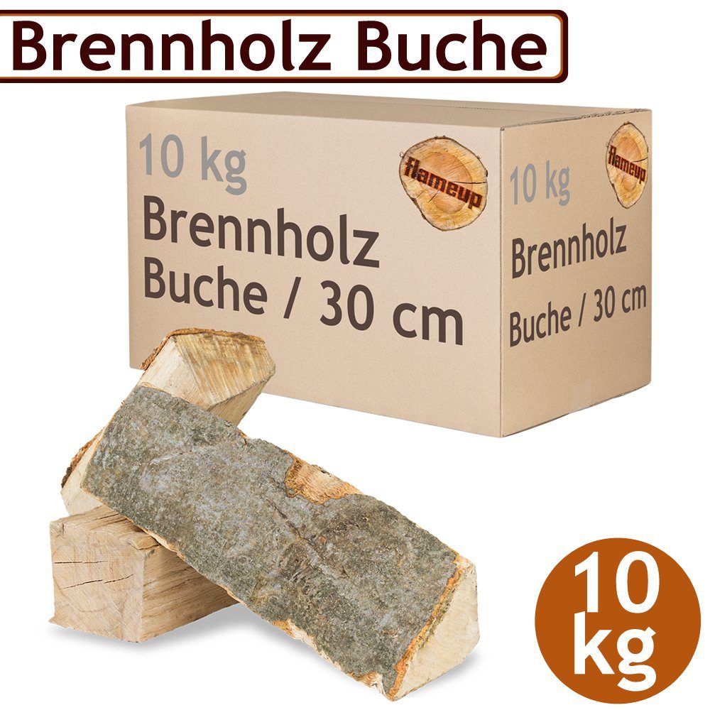 Flameup Kaminholz Brennholz Kaminholz Holz 10 kg Ofen Kamin Kaminofen Grill Buche 30 cm, 10 kg