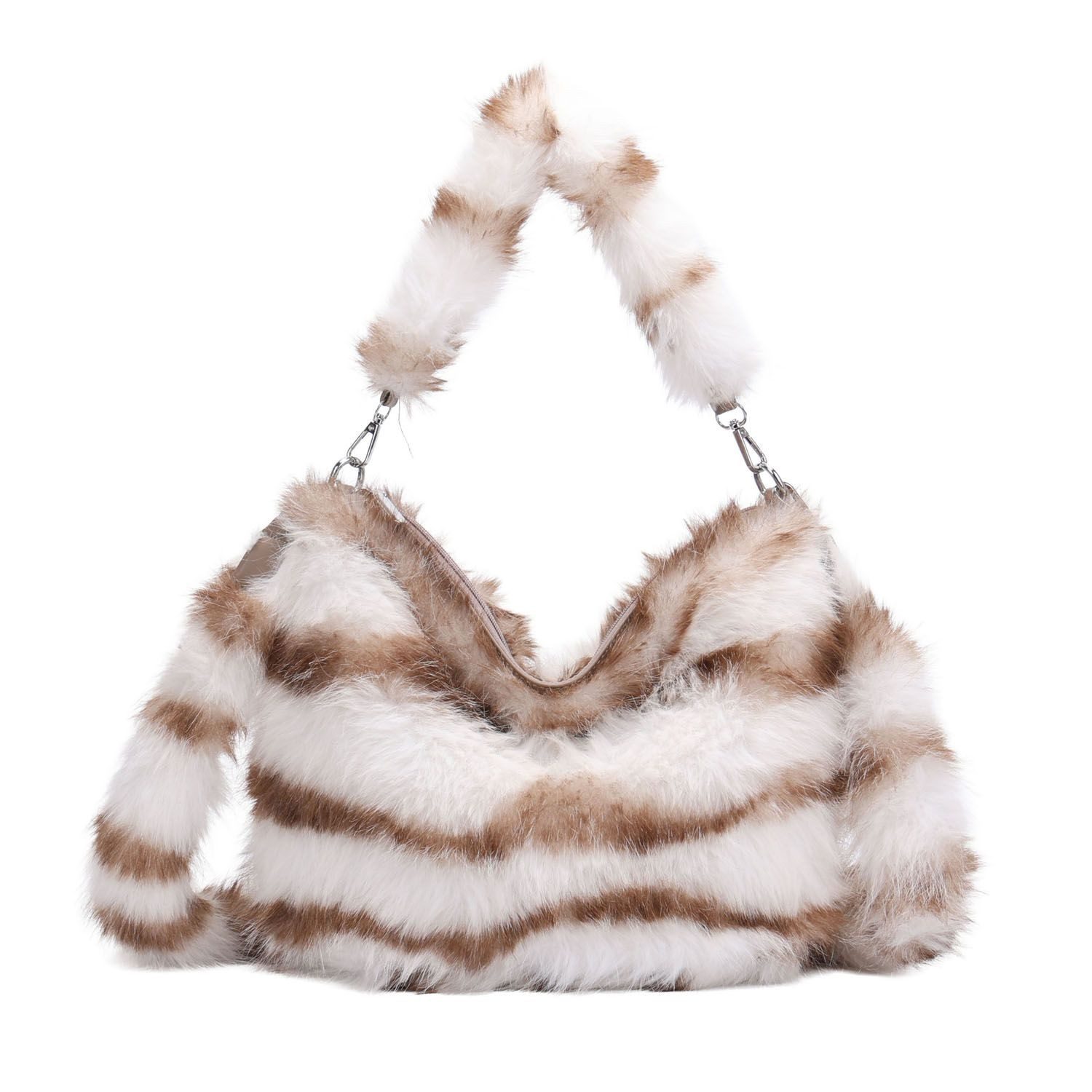 ITALYSHOP24 Schultertasche DAMEN PELZTASCHE Hobo Bag Leopard Print Shopper Felltasche CrossOver, Leo Umhängetasche Teddytasche Kunstpelz Handtasche Plüsch Crossbody