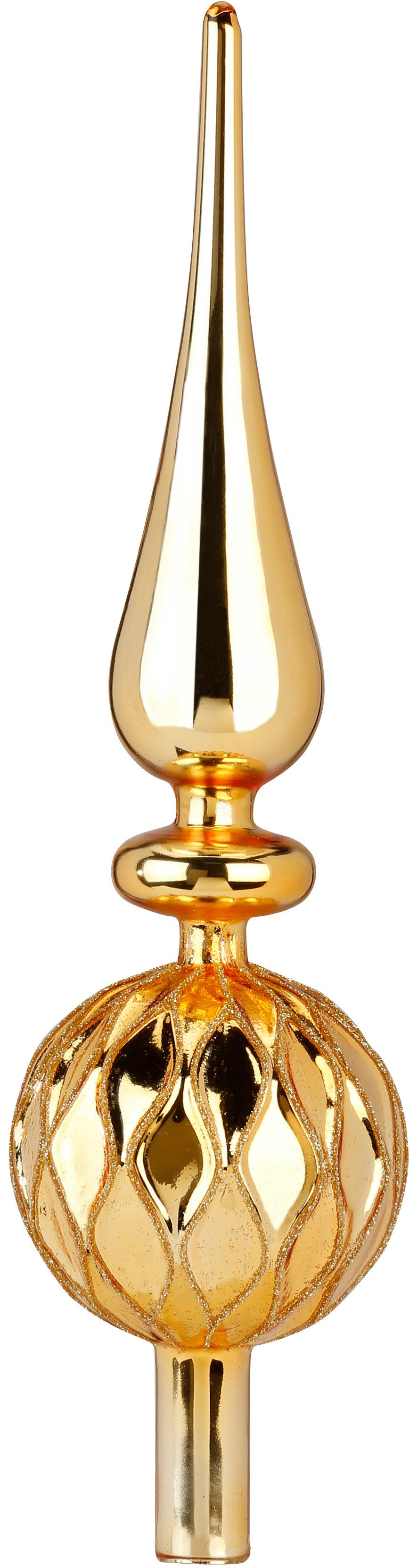 Holly & Jolly Christbaumspitze, Christbaumspitze Glas mit Muster 31cm Inkagold