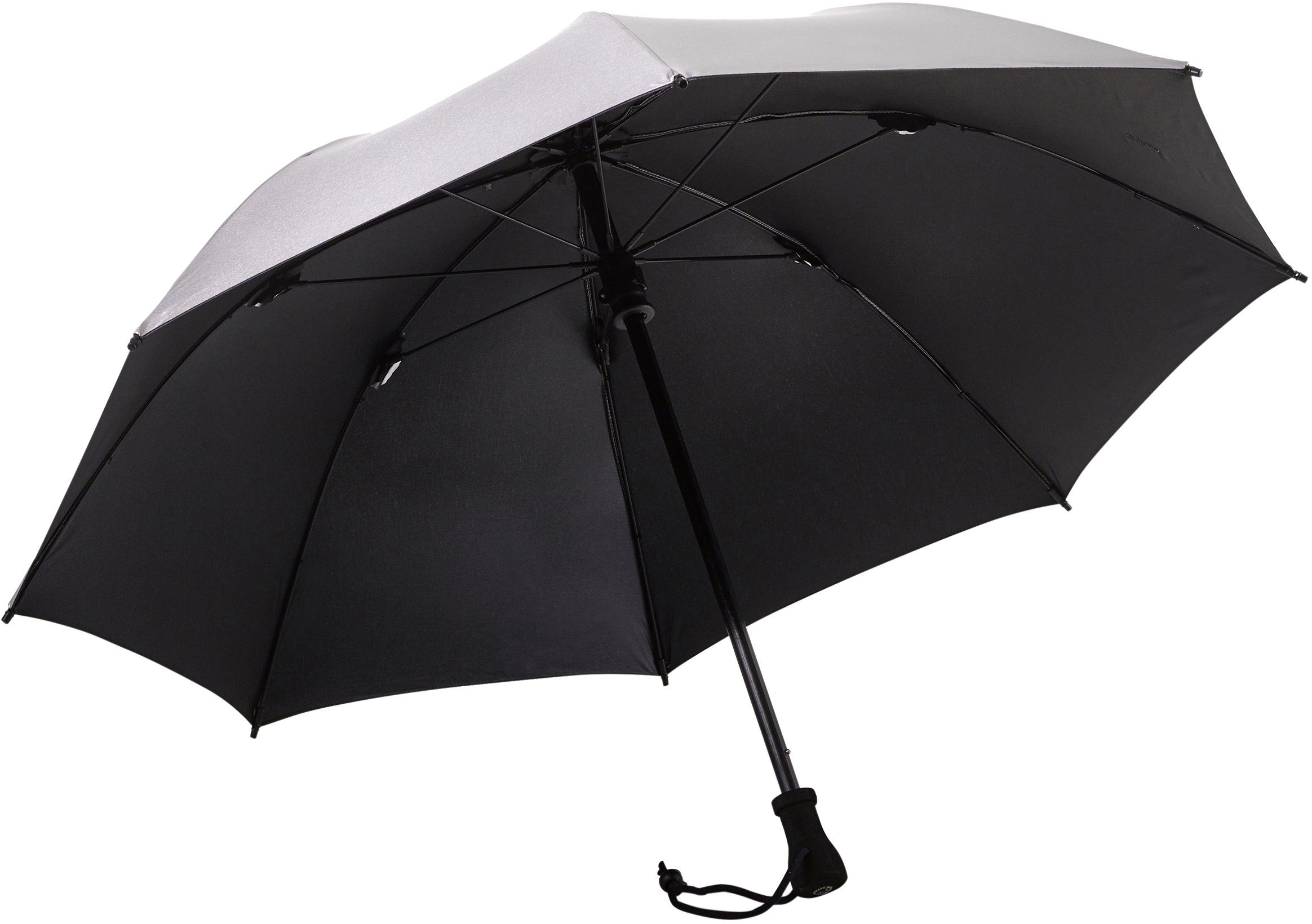 EuroSCHIRM® Stockregenschirm birdiepal® outdoor, silber, extra stabil, Schultertragegurt an der Hülle, mit Kompass am Griff, UV-Schutz 50+