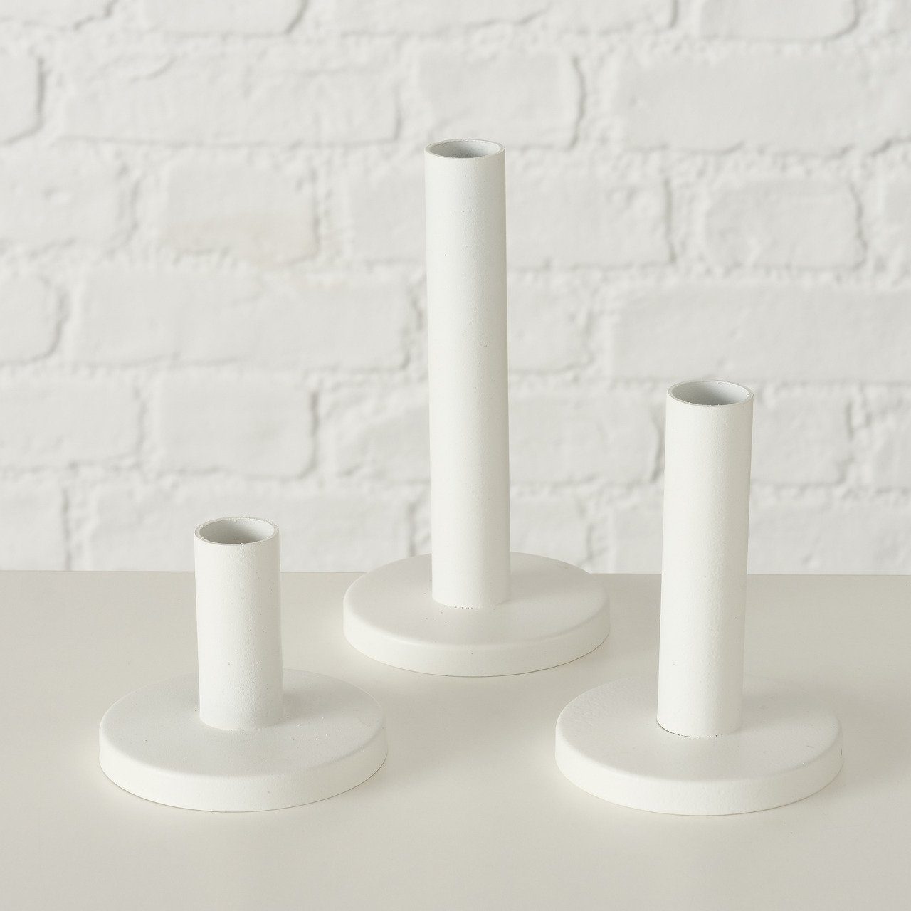 Dekoobjekt BOLTZE (Kerzenständer Kerzenleuchter Boltze Malko 3-teilig aus Metall, weiß)