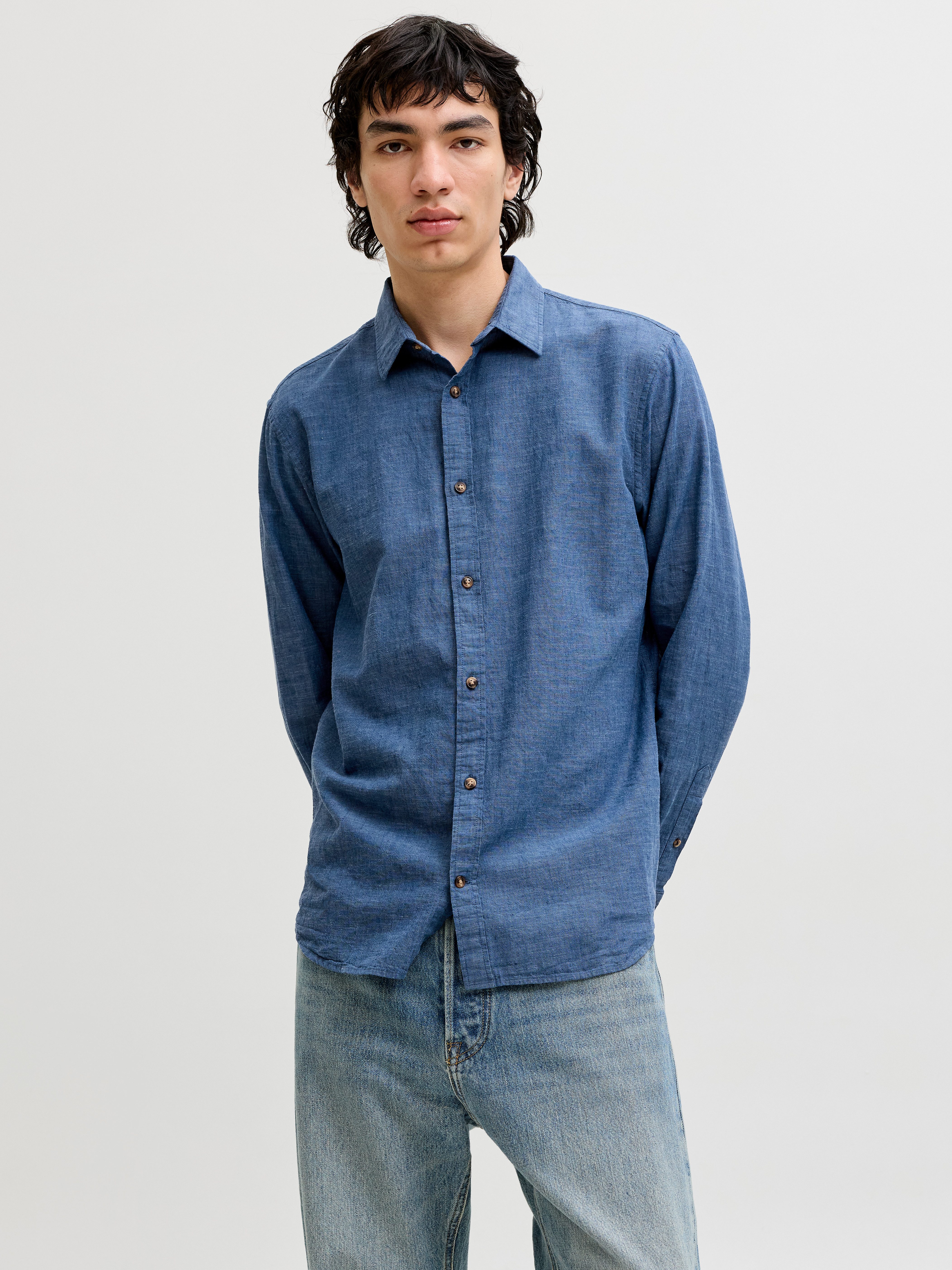 Jack & Jones Langarmhemd JJESUMMER LINEN BLEND SHIRT L/S SN Baumwollmischung, regular fit