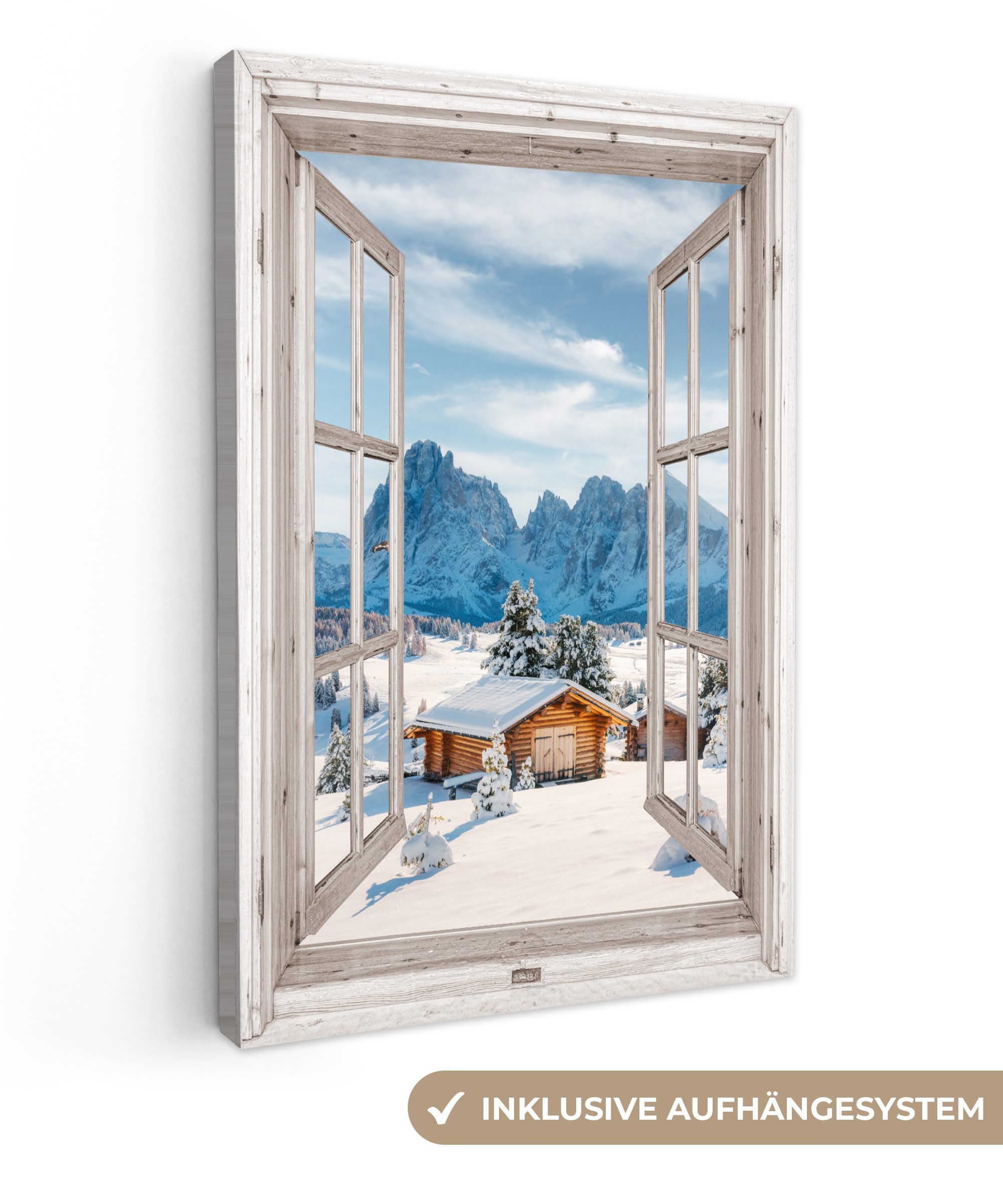 OneMillionCanvasses® Leinwandbild Winterlandschaft - Hütte - Berge - Ausbli günstig online kaufen
