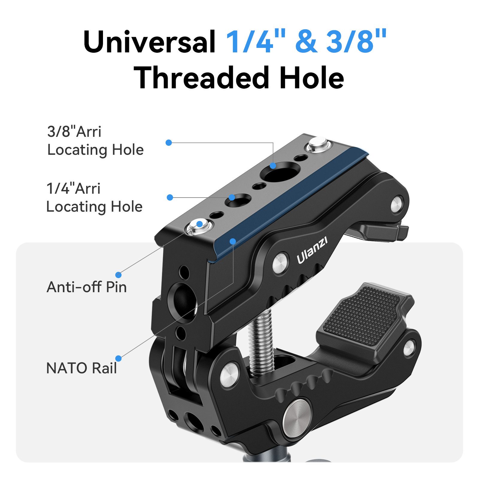 ULANZI Action Cam-Halterung R011A Krabbenklemme Superklemme für Magic Arm Stativbein