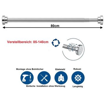 Duschvorhangstange 4er Set 80cm Duschvorhangstange ohne Bohren verstellbar von 85cm bis, BAYLI