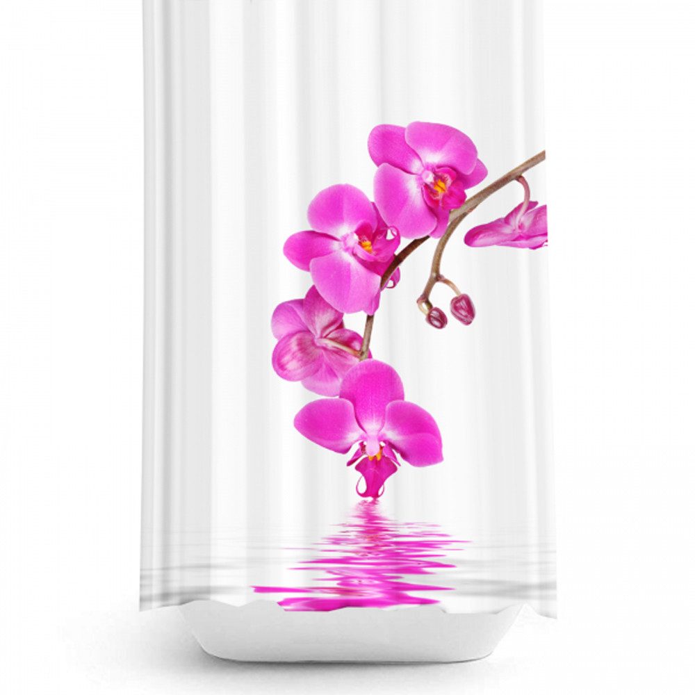 Ekershop Duschvorhang Textil Digitaldruck ORCHIDEEN für Duschstange Breite 120 cm (inkl. Ringe), Höhe 200 cm, wasserabweisend, waschbar, bügelbar