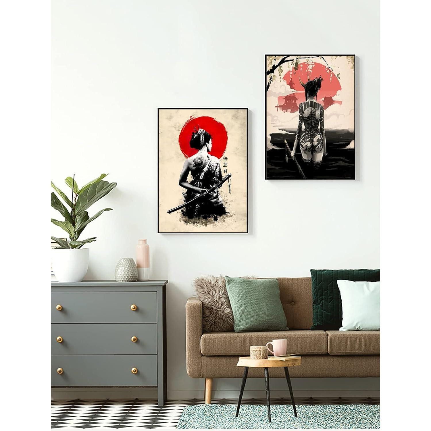 LYBOHO Leinwandbild Japanisch Frau Poster Leinwandbilder Kunstdrucke Wohnzimmer Wanddeko 2