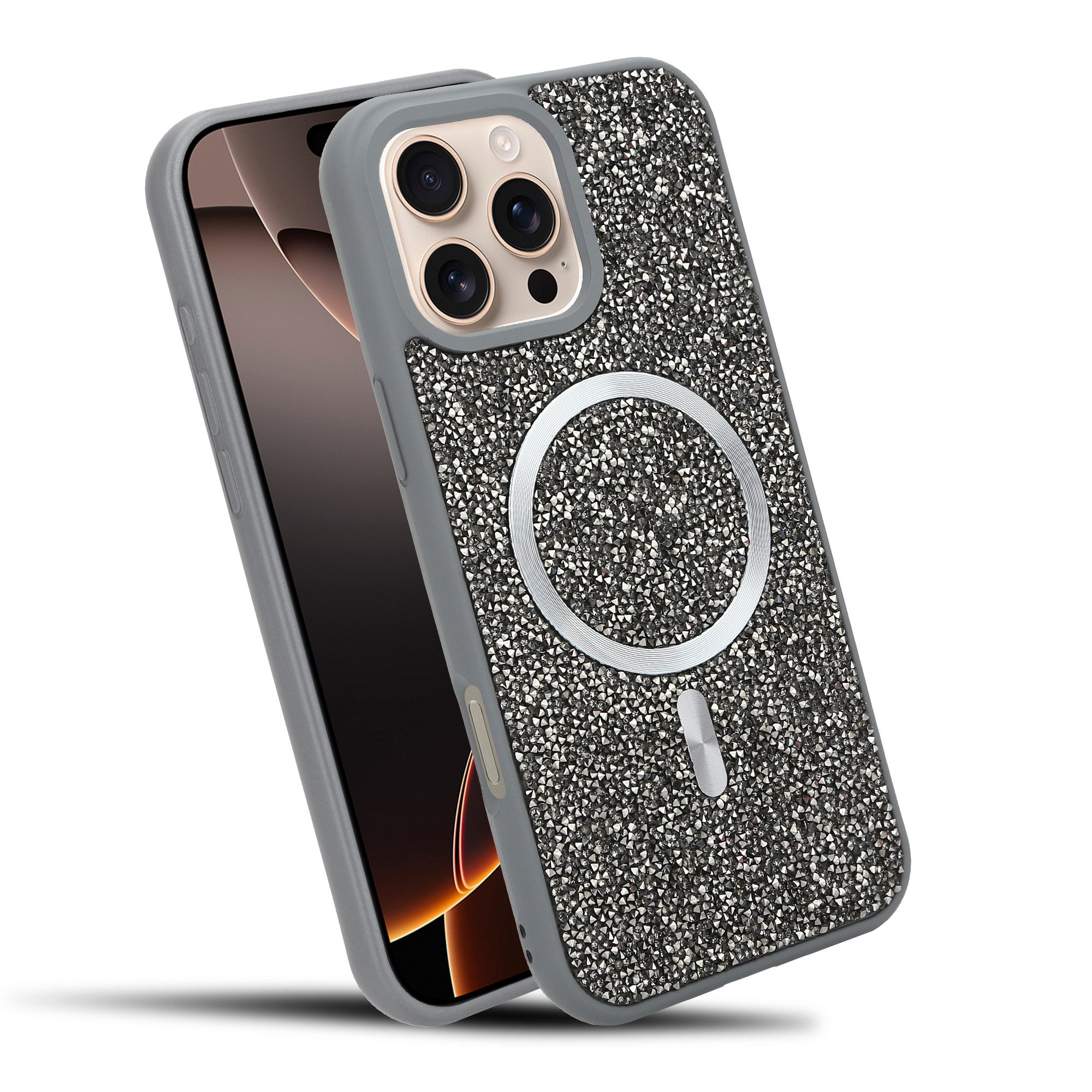 Cadorabo Handyhülle Apple iPhone 16 PRO MAX, Hülle Schutzhülle Case Cover kompatibel mit Magsafe Diamant Glitzer