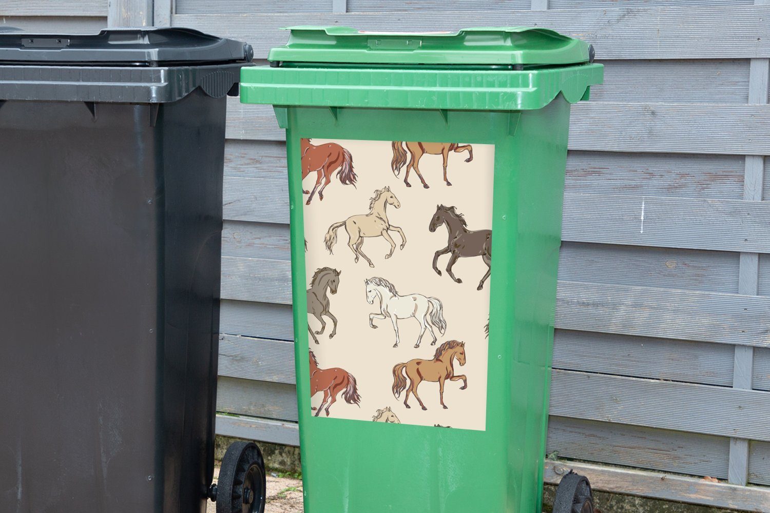 MuchoWow Wandsticker Pferde - - Sticker, Mädchen Weiß St), Kinder Mülltonne, Container, - (1 Mülleimer-aufkleber, Abfalbehälter - Mädchen Grau 