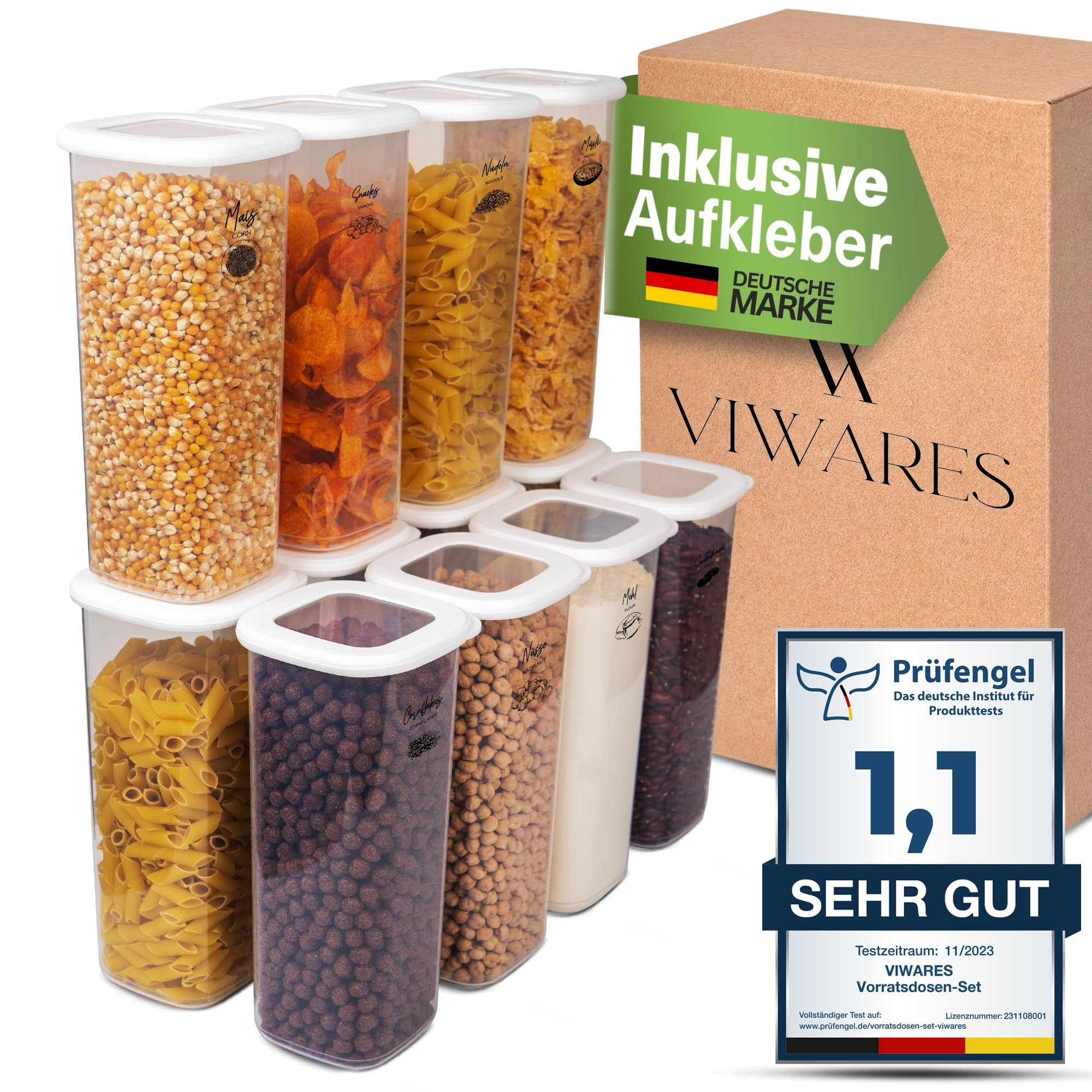 Viwares Vorratsdose Viwares Vorratsdosen-Set 12er Weiß SERIE FOLY 1.75, Plastik