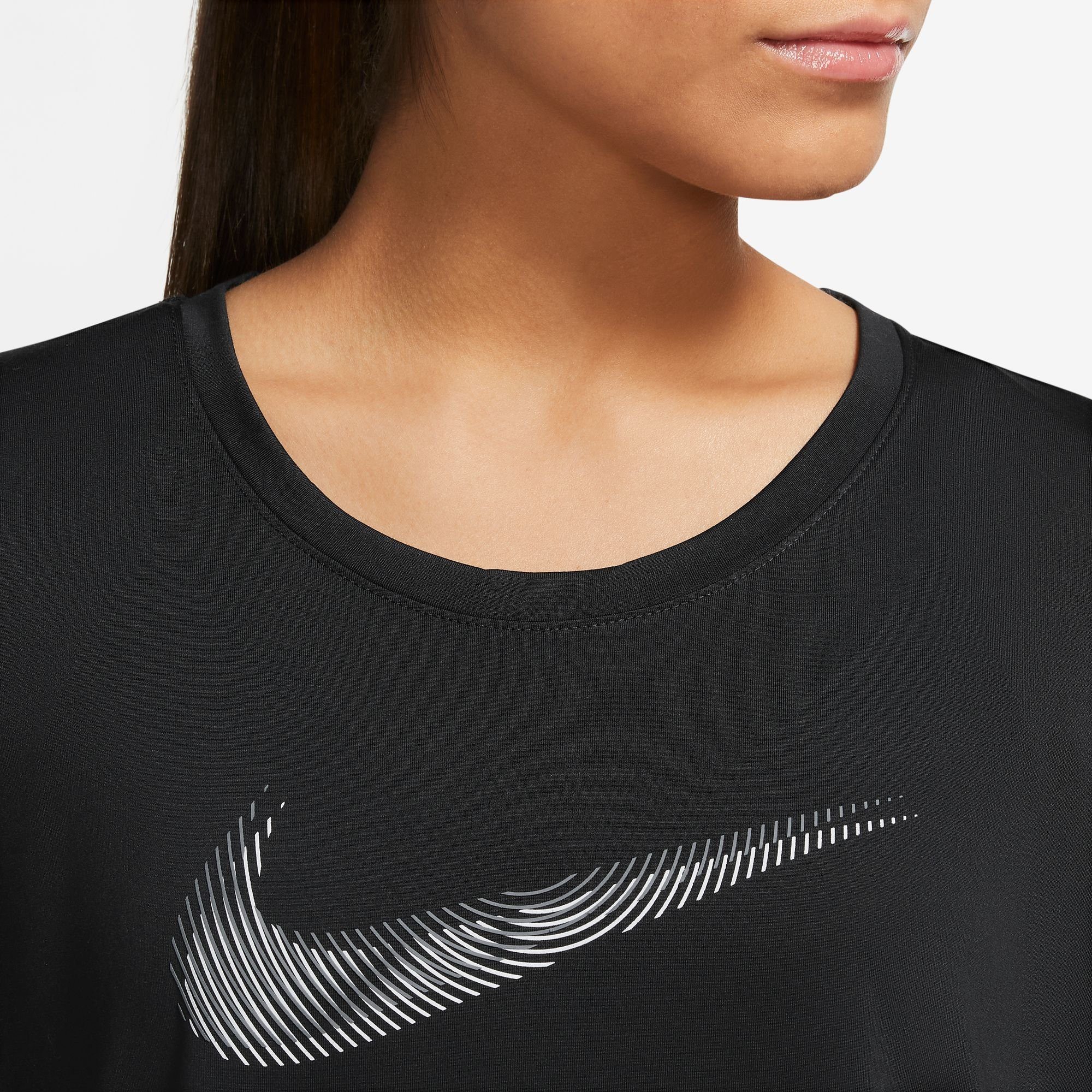 RUNNING Laufshirt BLACK/COOL Nike WOMEN'S DRI-FIT TOP GREY SWOOSH SHORT-SLEEVE