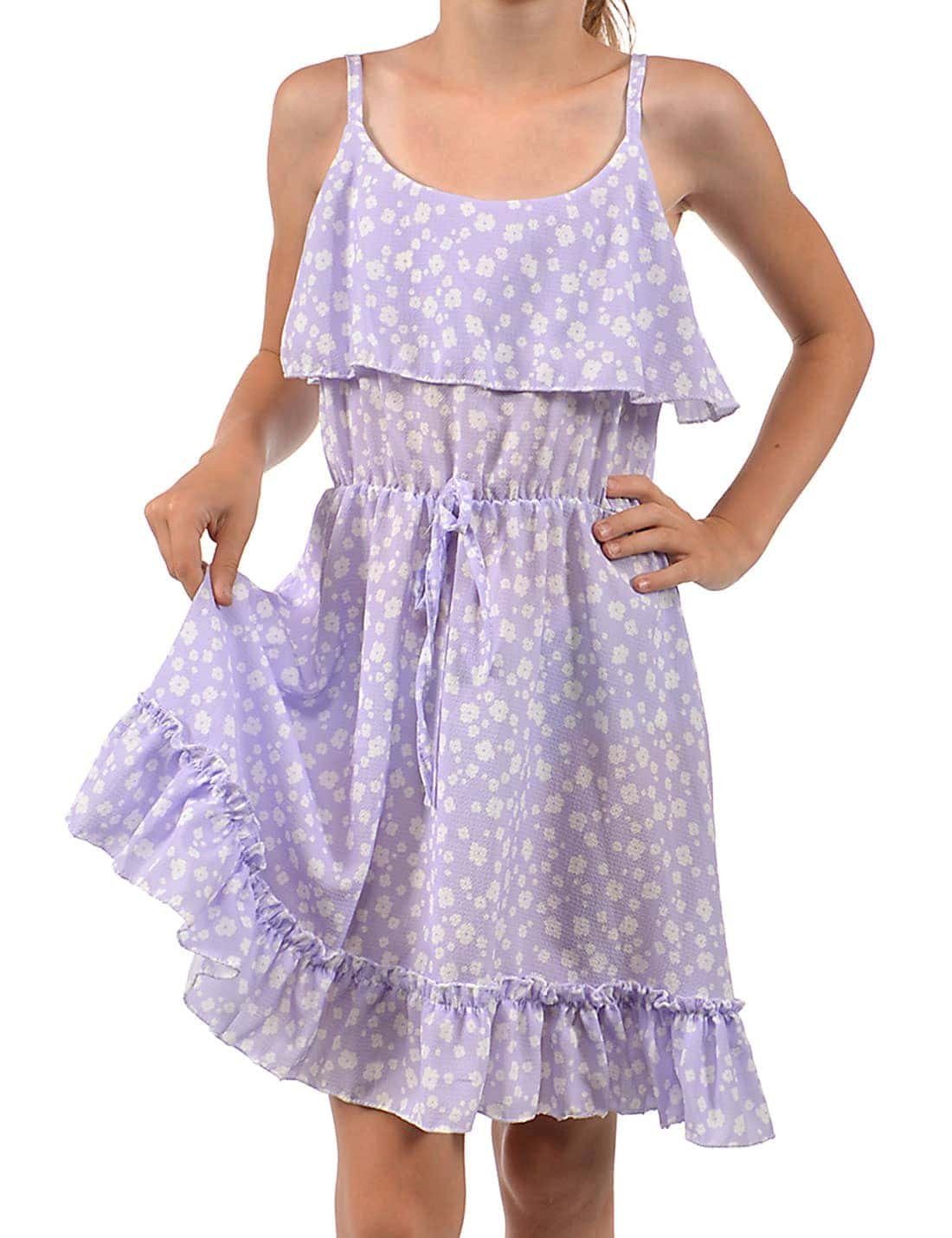 KMISSO Jerseykleid Mädchen Kleid Spaghettiträger und Volant (1-tlg) bequem zu tragen Lila