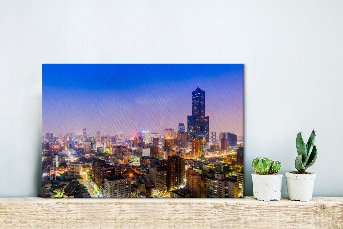 Wandbild Taiwans Asien in cm Nacht, Aufhängefertig, bei Wanddeko, OneMillionCanvasses® Leinwandbild Kaohsiung Leinwandbilder, (1 30x20 St),
