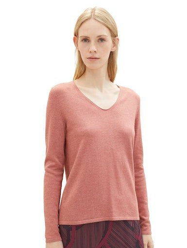 Saum rose an fading Ärmelabschluss TAILOR und mit TOM Bündchen V-Ausschnitt-Pullover