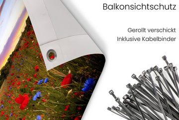 MuchoWow Balkonsichtschutz Blumen - Sonnenuntergang - Farben (1-St) Balkonbanner, Sichtschutz für den Balkon, Robustes und wetterfest