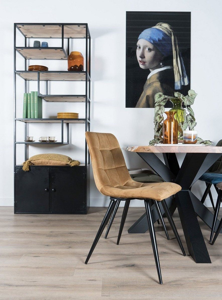 Vintagehaus Esszimmerstuhl Retro Samtstuhl Squares Velvet Ocker