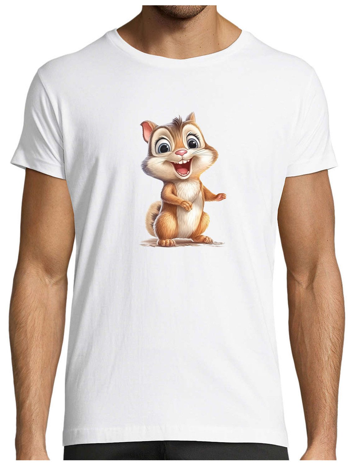 T-Shirt Herren Print Shirt - Cartoon Eichhörnchen Brustprint