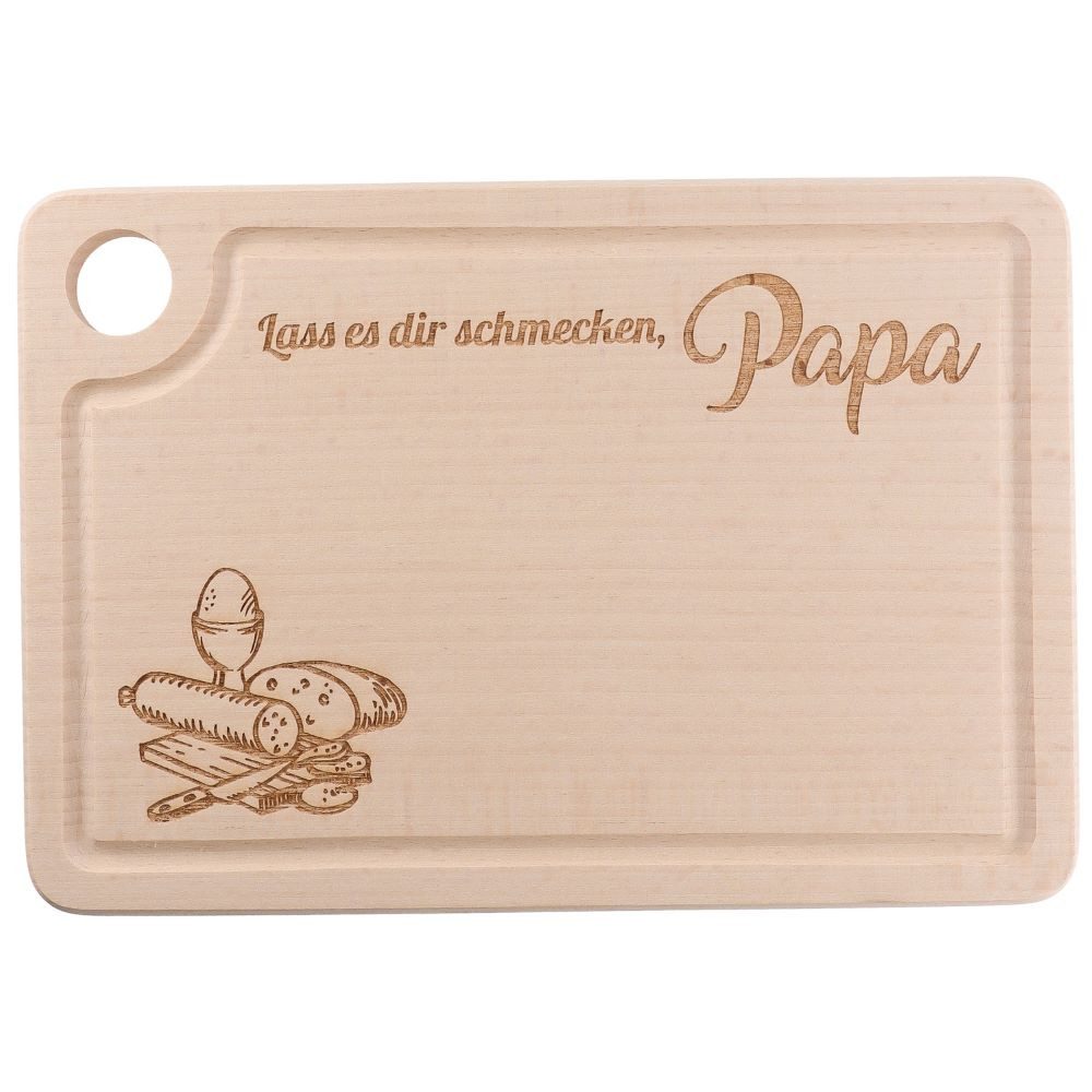 Spruchreif® Frühstücksbrett Holz-Schneidebrett mit Gravur und Griffloch, Brett mit Eierhalter