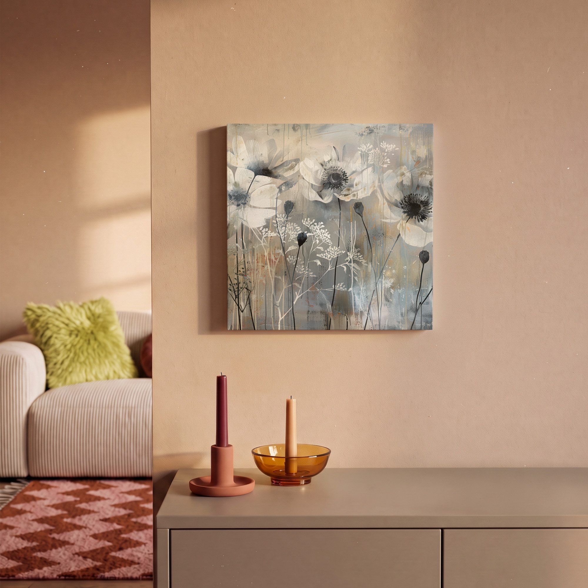 OneMillionCanvasses® Leinwandbild Blumen - Pflanzen - Grau - Abstrakt, Fotodruck (1 St), Wandbild, Deko Schlafzimmer Wohnzimmer Flur 20x20 cm – Bild 2 von 5