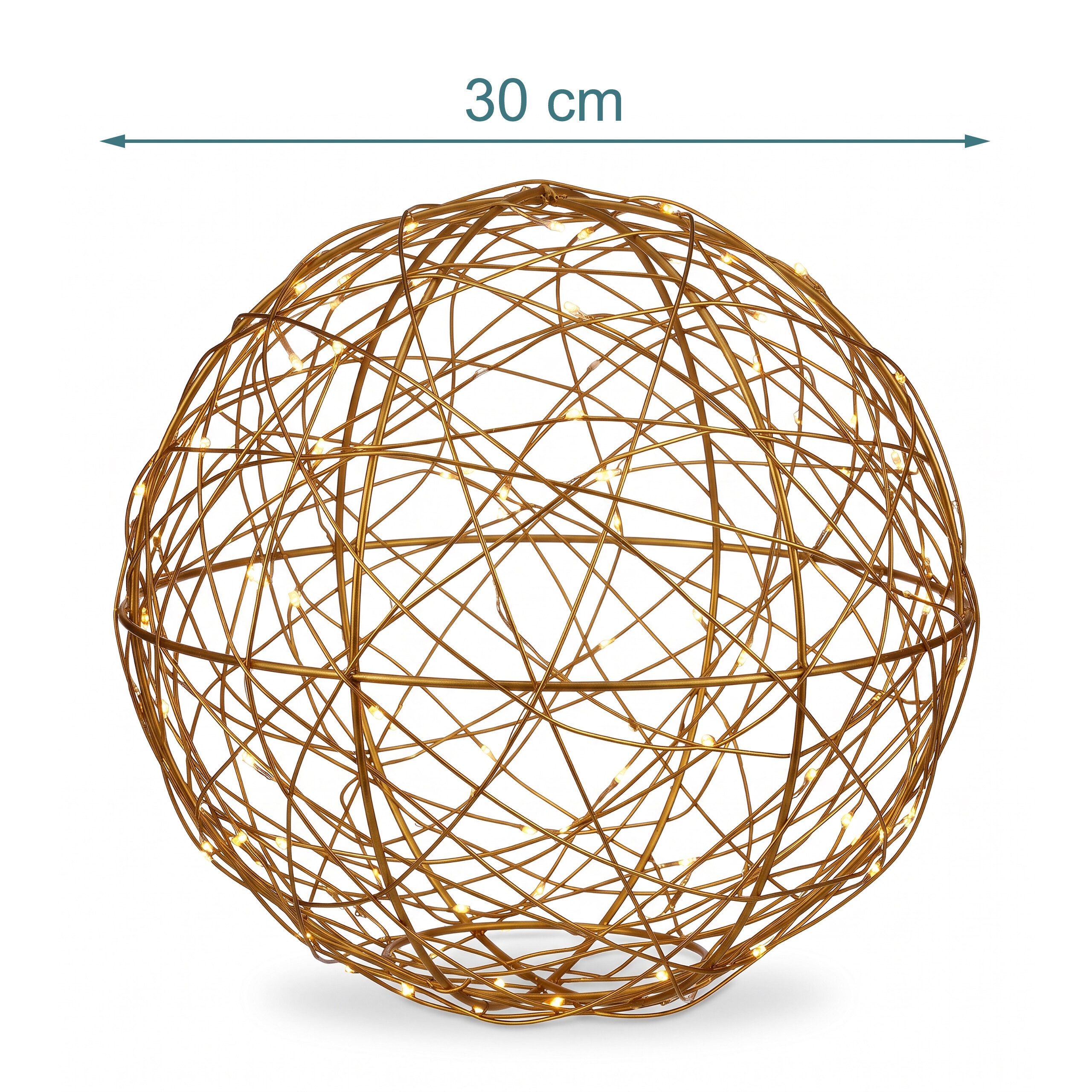 relaxdays LED Kugelleuchte LED Dekokugel 30 cm, Automatische Abschaltung nach 6 Stunden, LED, Warmweiß, gold – Bild 4 von 5