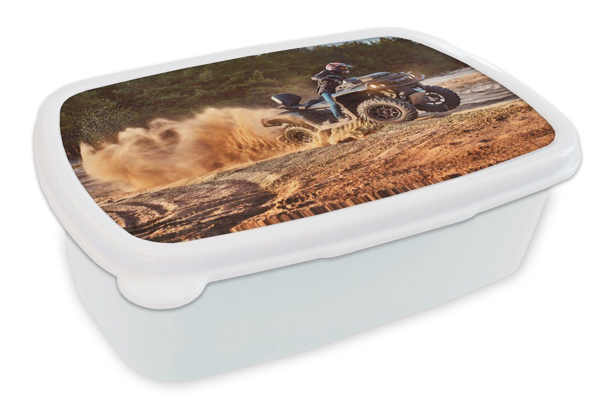 MuchoWow Lunchbox Quad - Rallye - Sand, Kunststoff, (2-tlg), Brotbox für Kinder und Erwachsene, Brotdose, für Jungs und Mädchen weiß