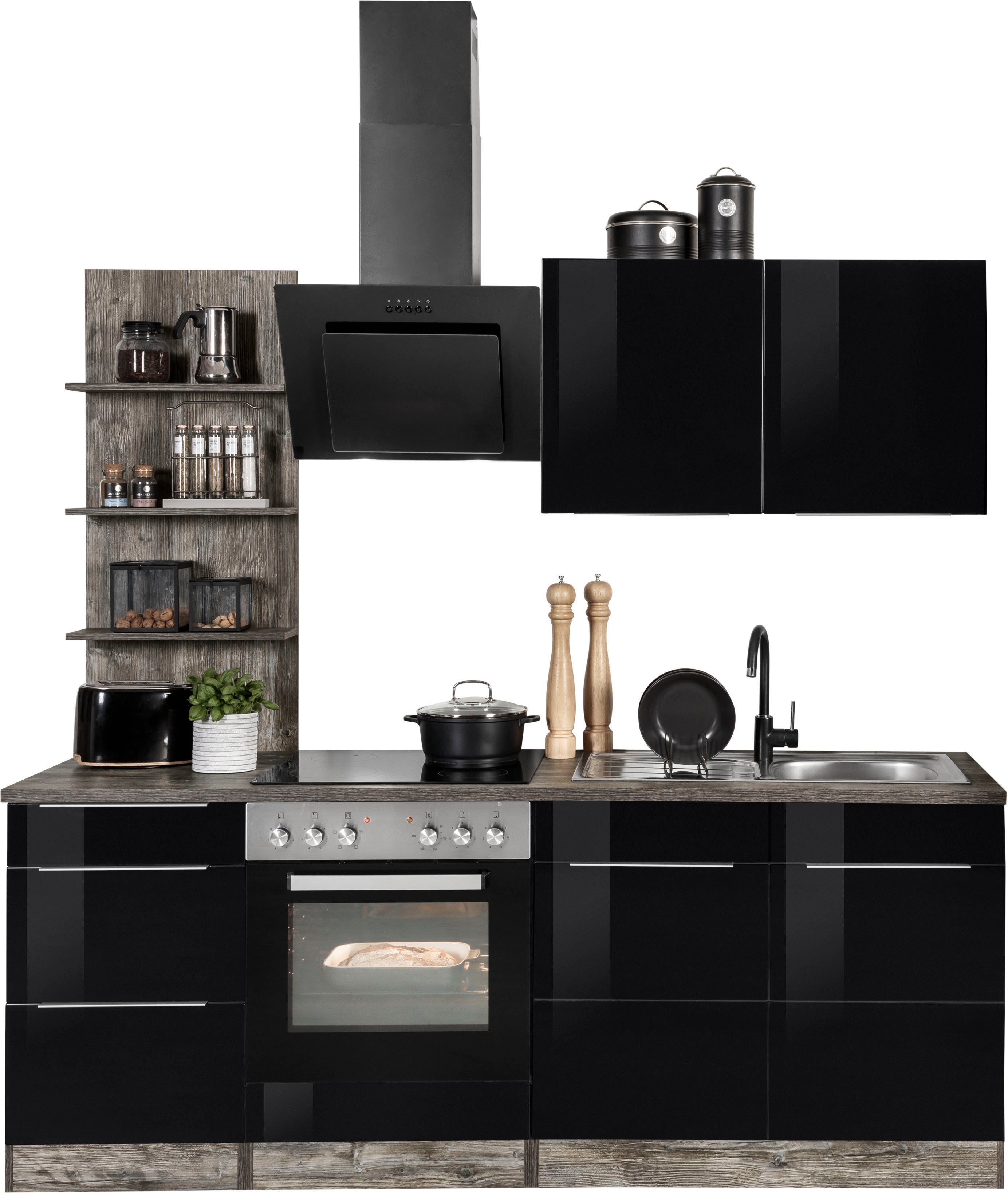 KOCHSTATION Küchenzeile KS-Brindisi, Breite 210 cm, wahlweise mit E-Geräten, mit MDF-Fronten und Regal