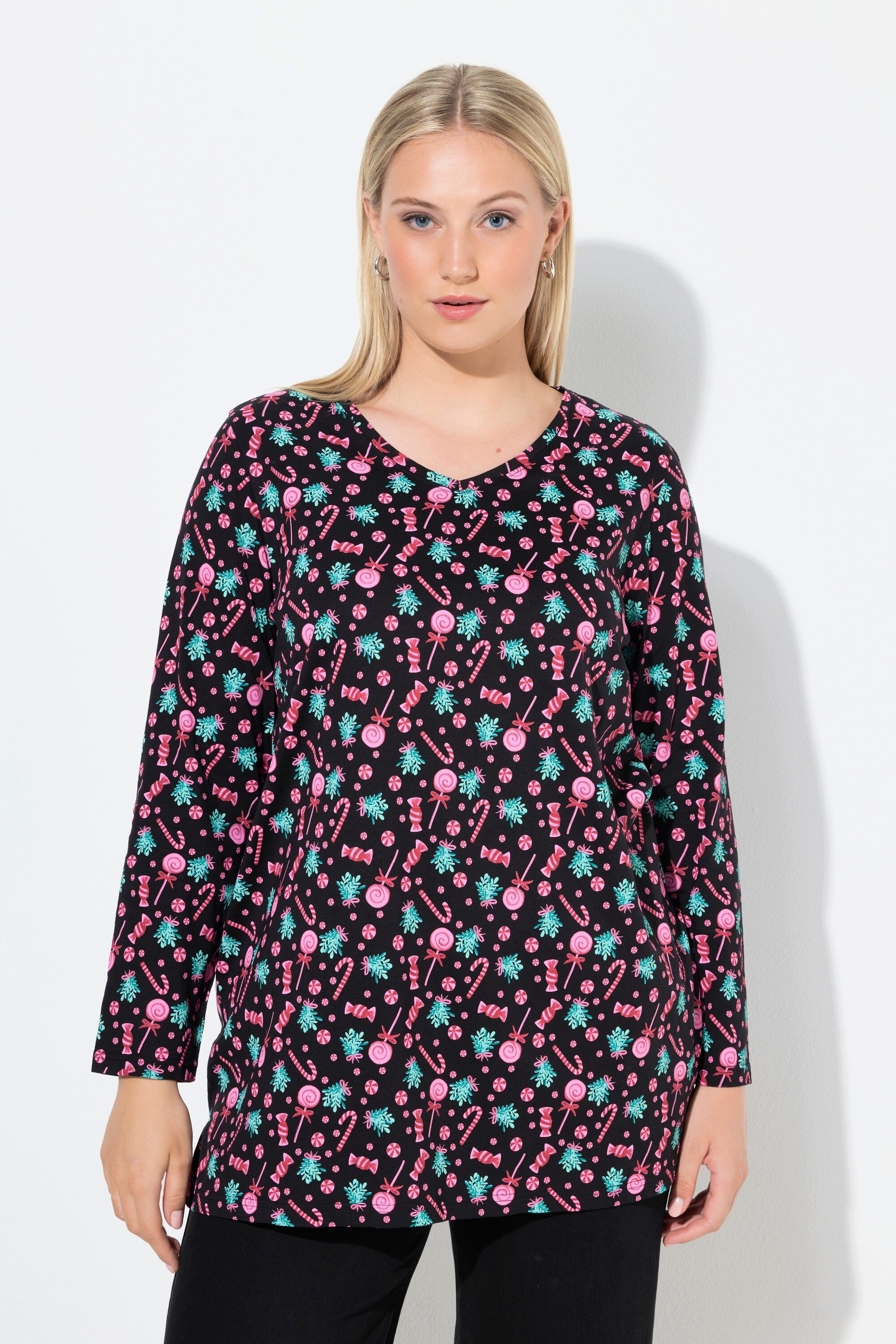 Ulla Popken Longsleeve Shirt A-Linie Zuckerstangen günstig online kaufen