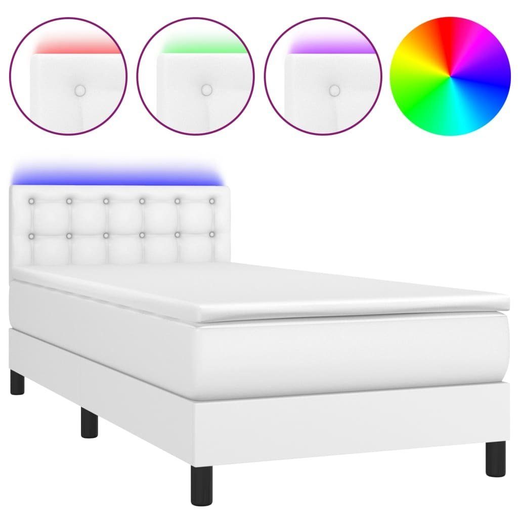 vidaXL Bett Boxspringbett mit Matratze & LED Weiß 90x200 cm Kunstleder