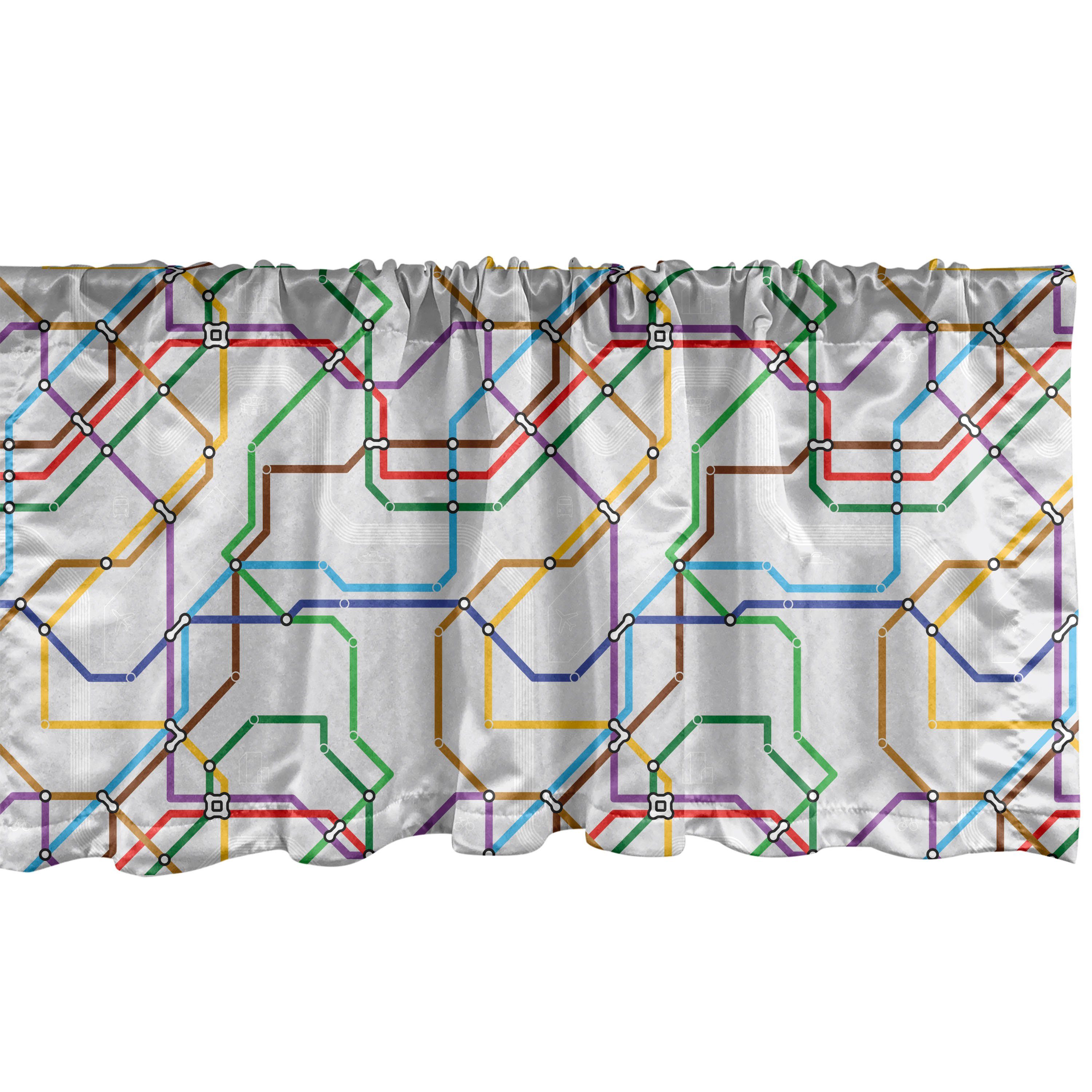 Scheibengardine Vorhang Volant für Küche Schlafzimmer Dekor mit Stangentasche, Abakuhaus, Microfaser, Karte Vibrant Striped Metro Strecke