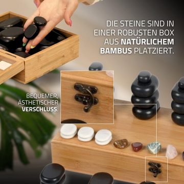 Habys Massageliege Hot Stone Massagestein - Set 64 - teilig, aus Basalt, mit Box