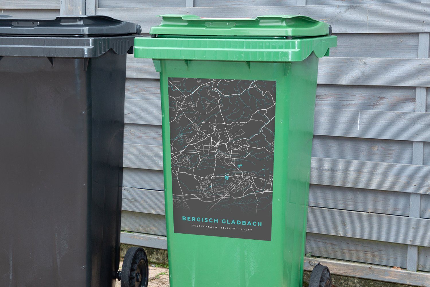 - Mülltonne, Wandsticker St), MuchoWow Stadtplan Sticker, Blau - - Container, Deutschland (1 Bergisch Gladbach Mülleimer-aufkleber, Abfalbehälter Karte -